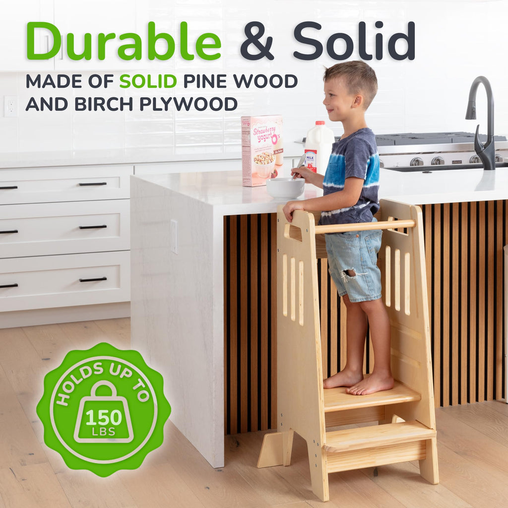 OCODILE Toddler Tower with a Sliding Door and 3 Adjustable Heights - Safe Toddler Kitchen Step Helper with Support Feet - Updated Design for 18+ Months to 6-Year-Old Kids - Gray