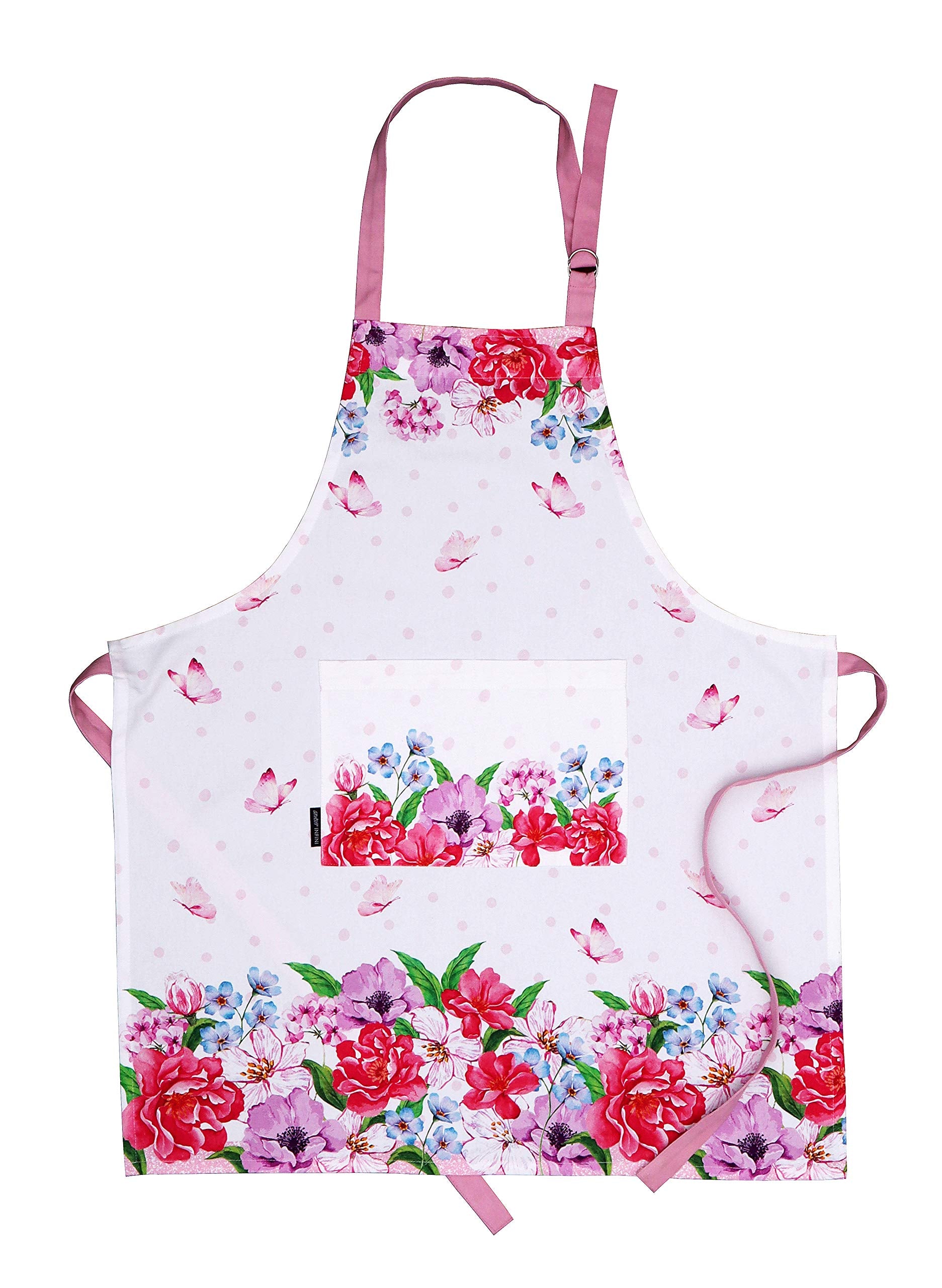 AMOUR INFINI Cotton Aprons for Women with Pocket, Adjustable Strap & Waist Ties - Washable Aprons for Baking, Cooking, Gardening (27.5 x 33 Inches - Blooming Floral)