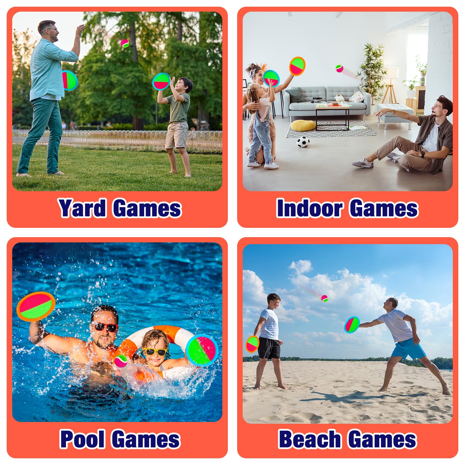 Toss and Catch Ball Game Set - Outdoor & Indoor Sports Toys for Kids - Outside Games for Yard, Lawn, Camping, Beach, Pool - Classic Sticky Paddle Ball Toy for 3 4 5 6 7 8-12 Year Old Boys Girls Gifts