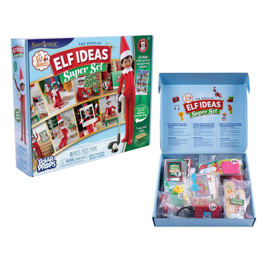 The Elf on the Shelf 24-Day Super Set Official The Elf on the Shelf Ideas for 24 Days of Elf Magic - 80+ Props, MagiFreez Standing Pants and Calendar - for Ages 3 Years and Up Scout Elf Not Included