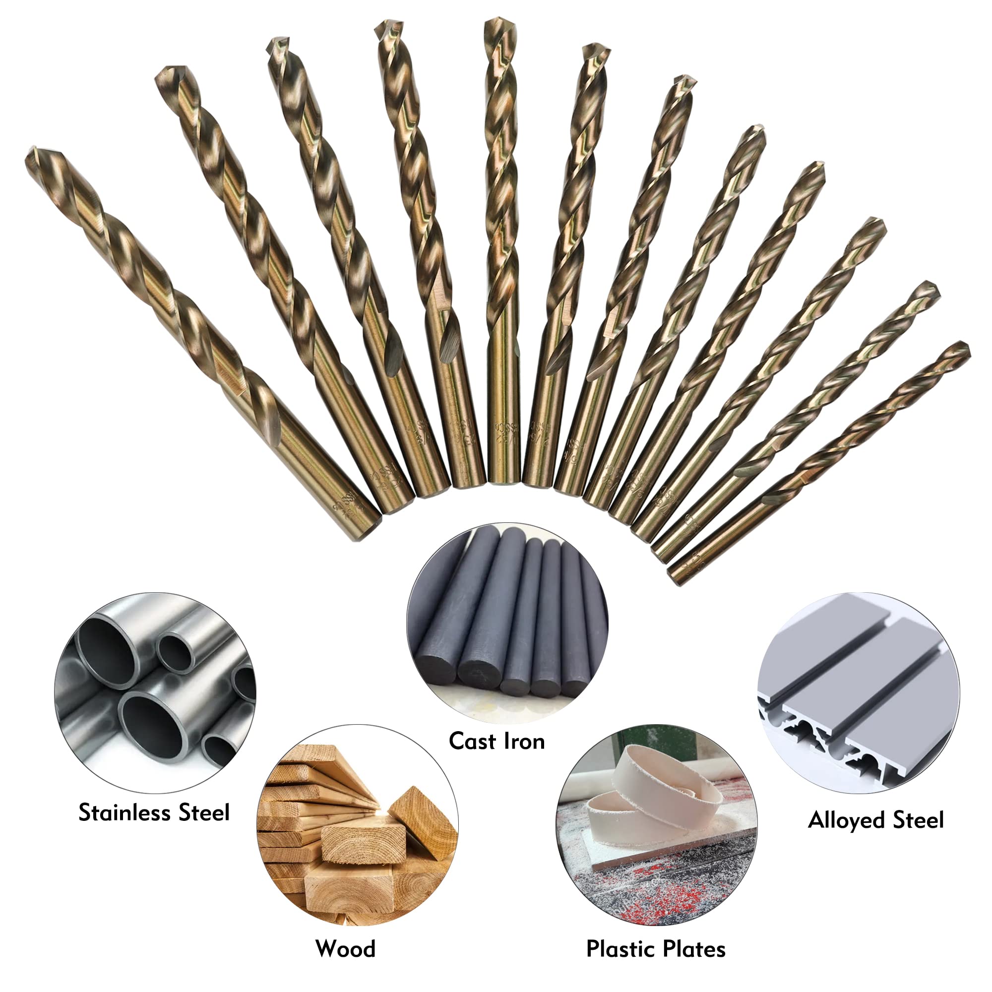 GMTOOLS 13Pcs Cobalt Drill Bits Set, M35 HSS 135 Degree Tip, Twist Jobber Length Drill Bit Kit for Hardened Metal, Cast Iron, Stainless Steel, Plastic and Wood with Storage Case 1/16"-1/4"