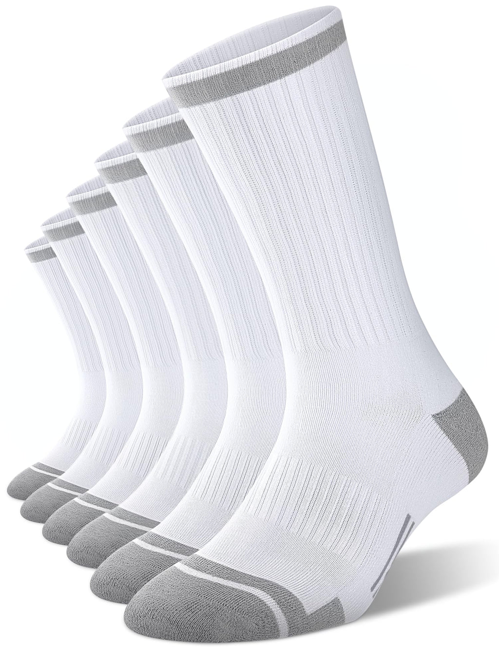 FITRELL 6 Pack Men's Athletic Moisture Wicking Crew Socks Cushioned Sport Running Work Boot Socks Size 9-12/12-15