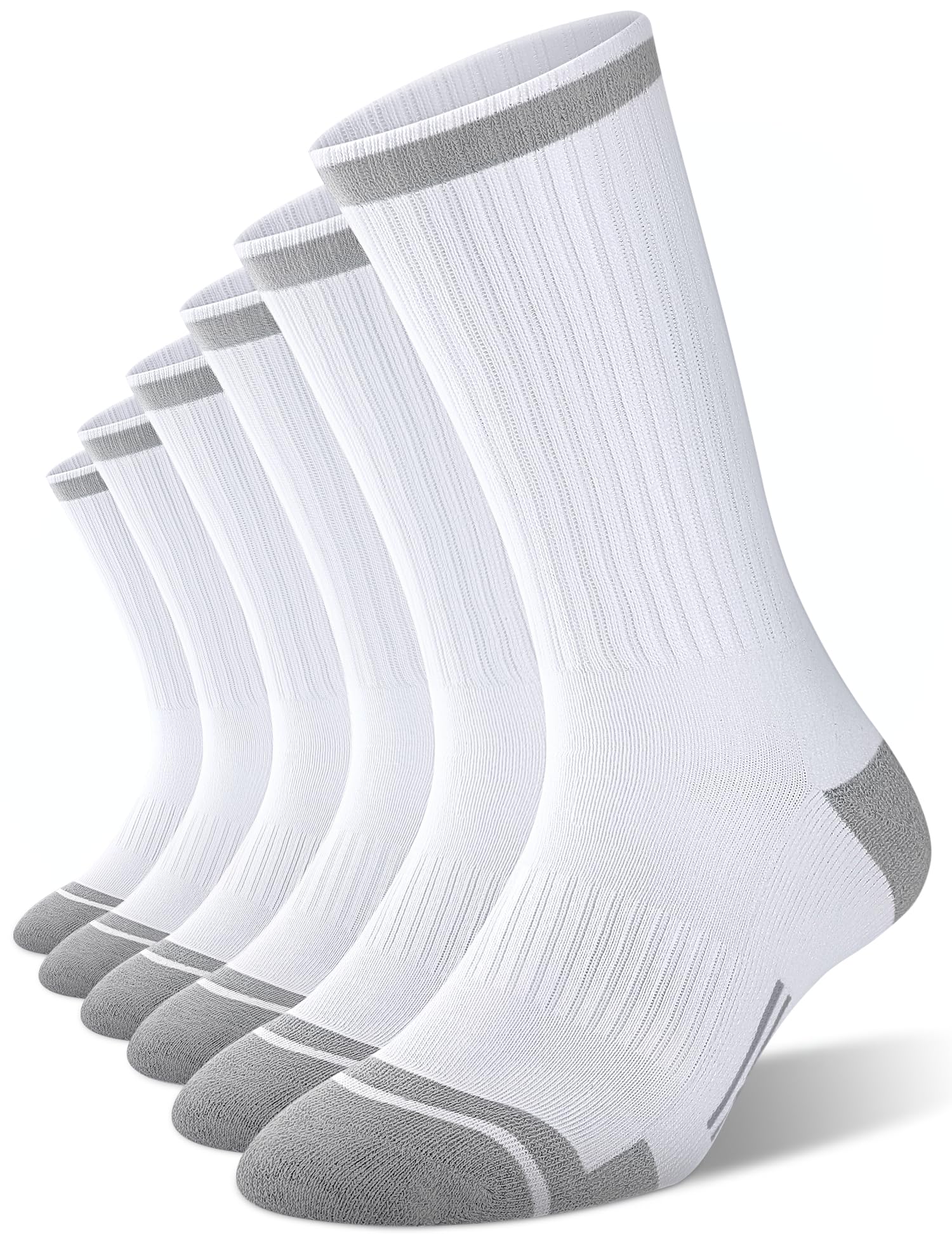 FITRELL 6 Pack Men's Athletic Moisture Wicking Crew Socks Cushioned Sport Running Work Boot Socks Size 9-12/12-15