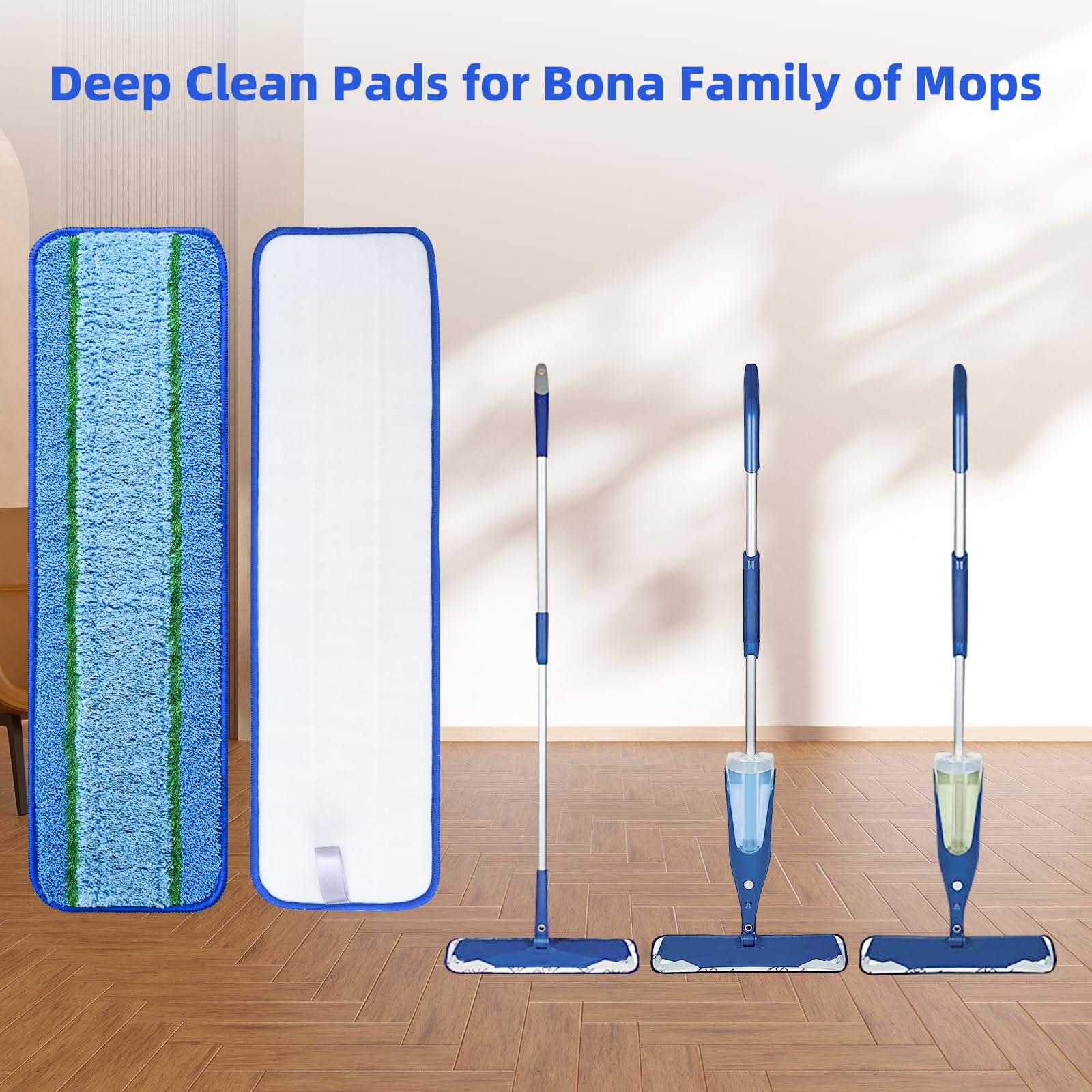 3 Pack Deep Clean Pads for Bona Family of Mops | Washable & Reusable Microfiber Cleaning Pad for Hardwood and Multi-Surface