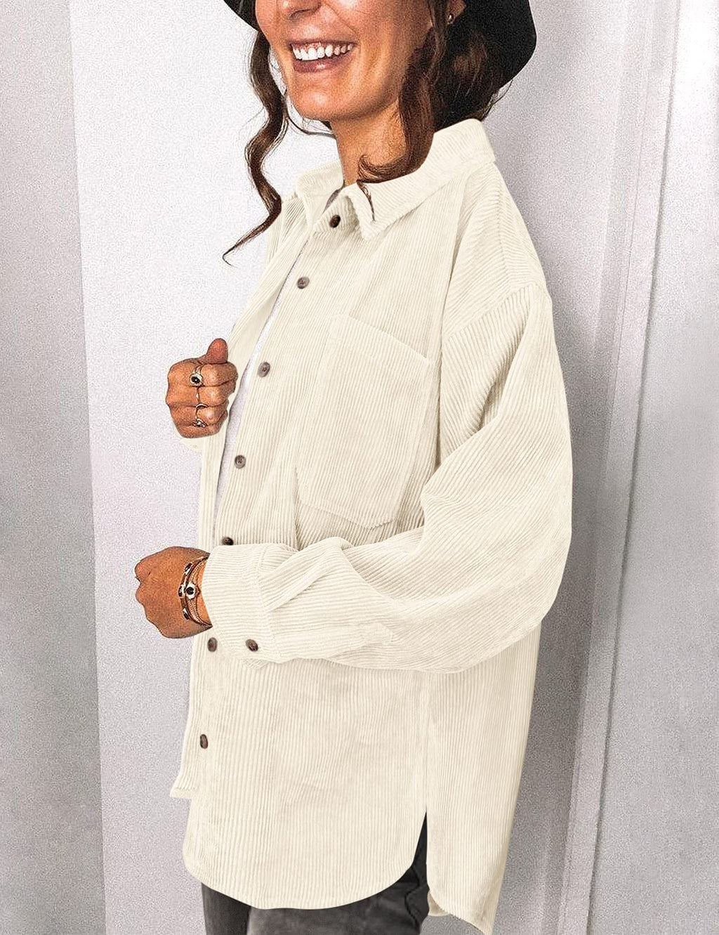 Saslax Women's Corduroy Shirt Shacket Jacket