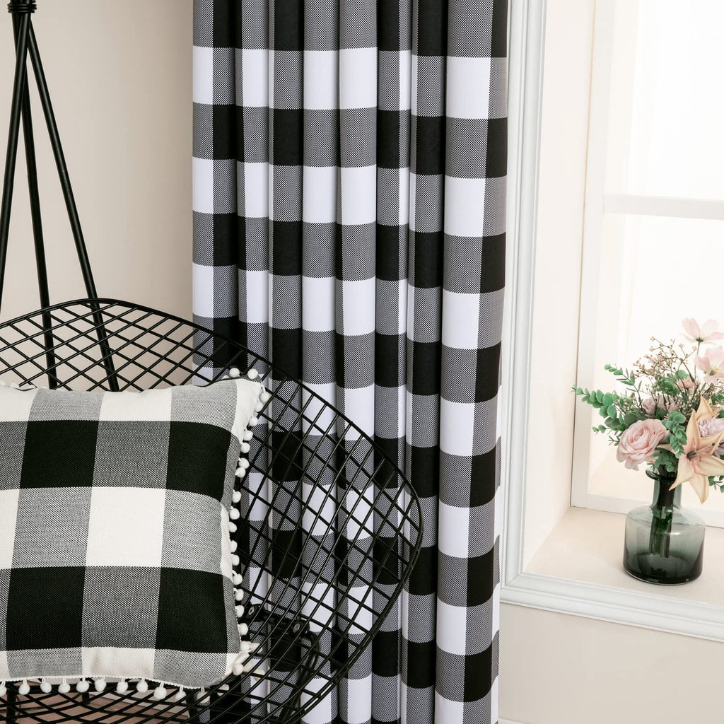 MIULEE Buffalo Plaid Curtains for Farmhouse Bedroom, Blackout Window Drapes with Grommets for Living Room Darkening Light Blocking and Thermal Insulated Set of 2 Panels, W 52" x L 63" Black and White