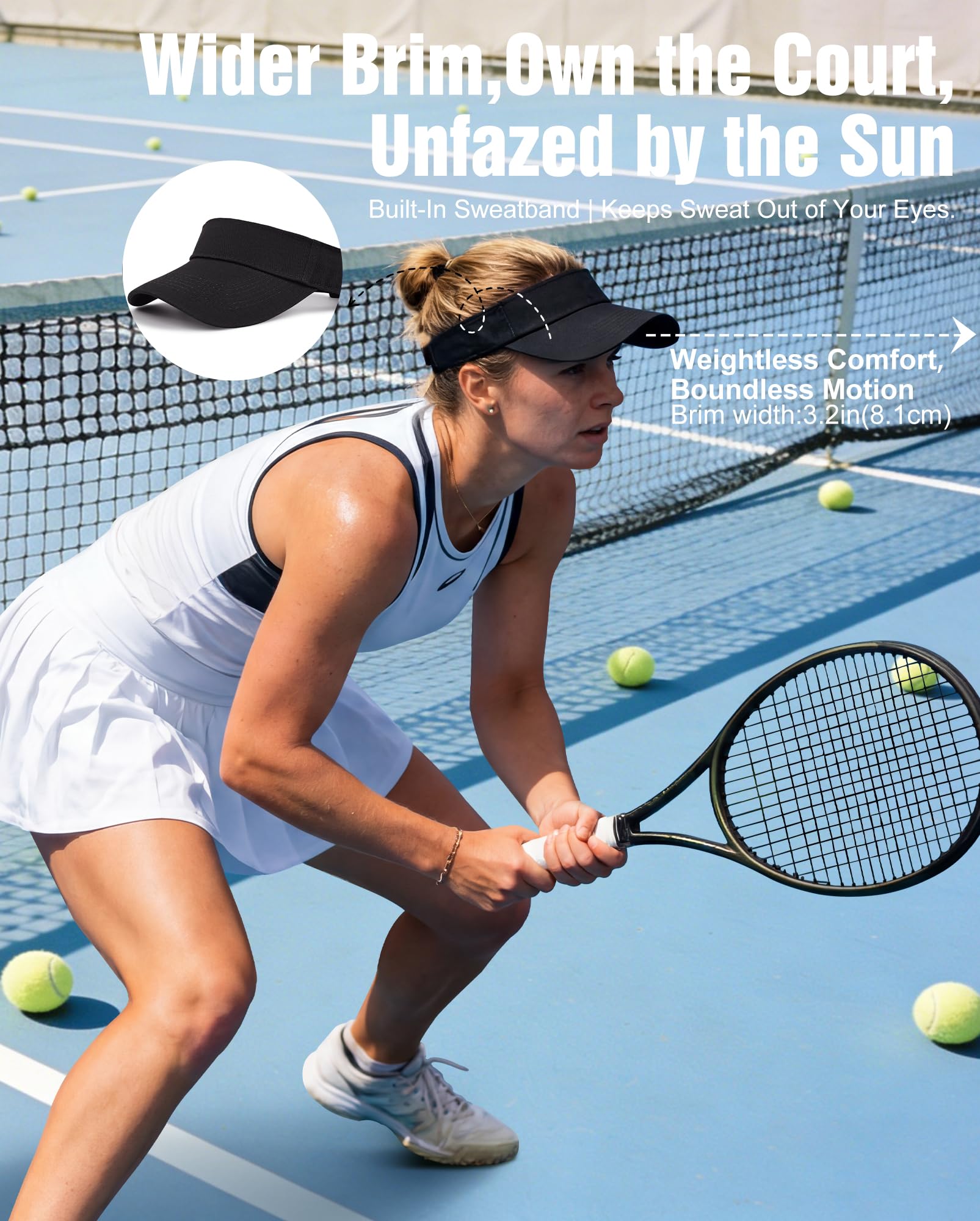 Zando 3.2" Structured Brim Sun Visor Hats for Women, Quick-Dry Lightweight Sports Visor for Golf, Tennis, Pickleball