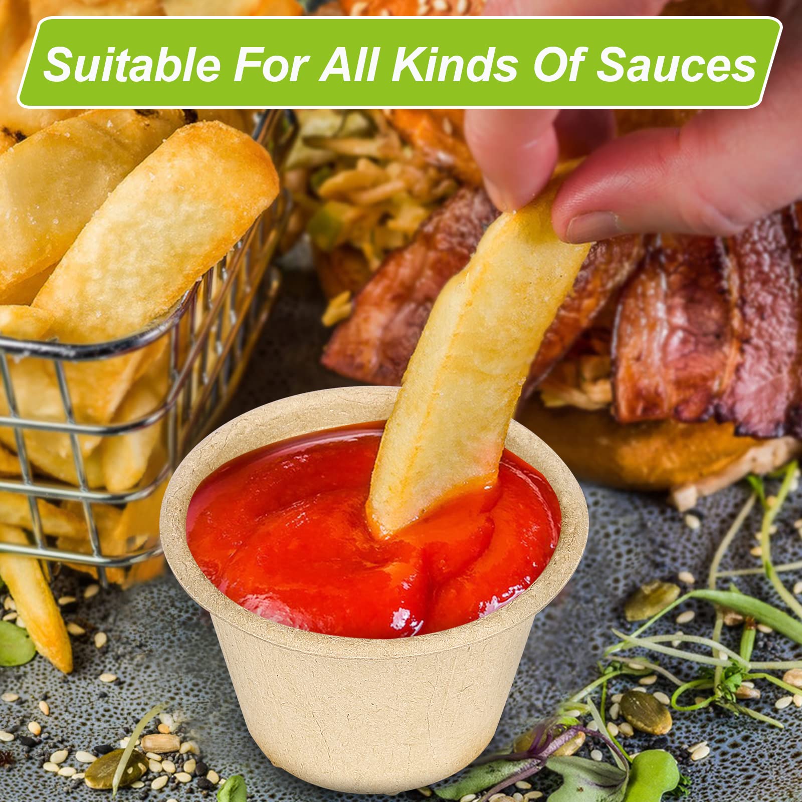 4 oz Small Paper Bowls, 100 Pack Compostable Bagasse Fiber Bowls, Microwavable for Condiments, Sauce, Ice Cream