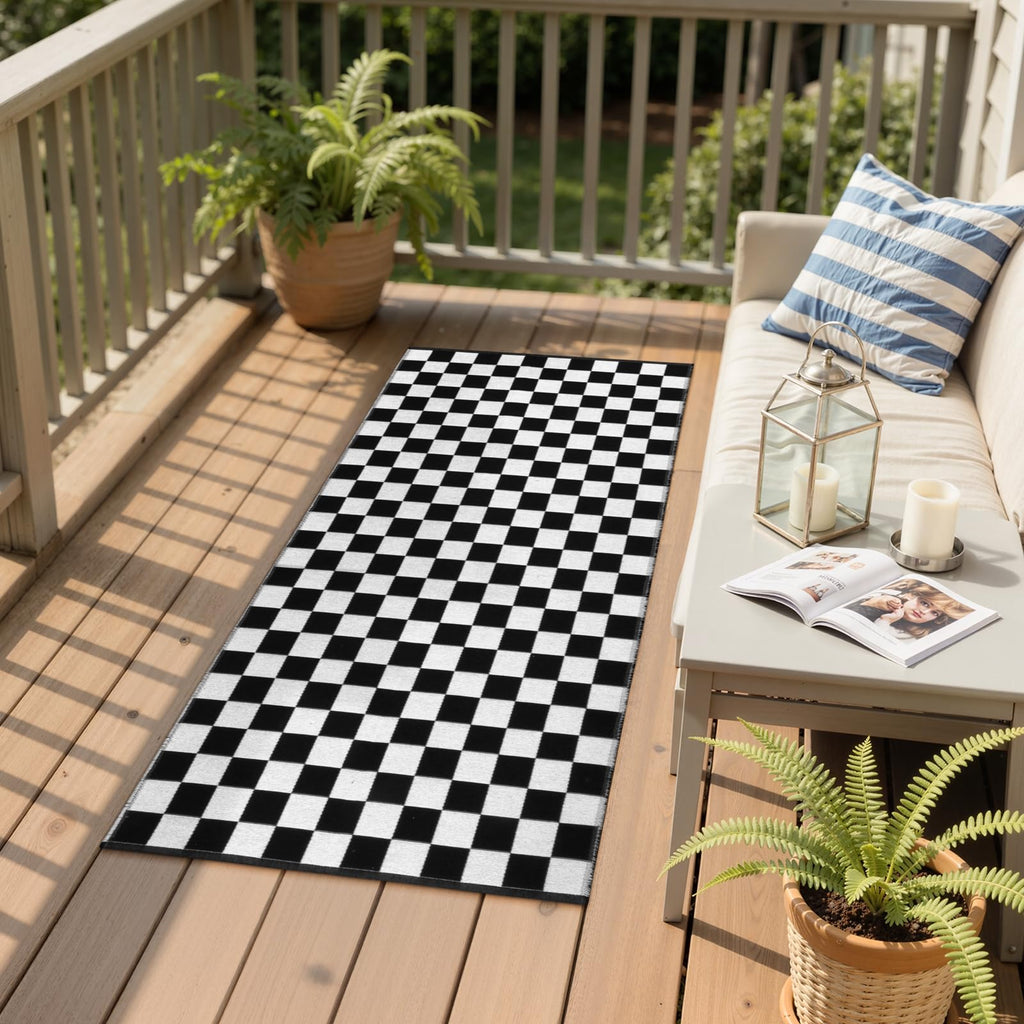 Seavish Checkered Rug, 2x3 Ft Black and White Moroccan Checkerboard Rug Washable Cotton Woven Washable Outdoor Rugs Reversible Floor Mat for Front Door Bedroom Entryway Kitchen Entryway