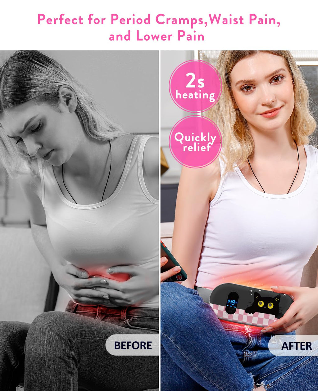 Electric Heating Pad, Portable Cordless Menstrual Heating Pad with 6 Heat Levels and 6 Massage Modes, Fast Large Heating Belly Wrap Belt for Cramps, Back Pain Relief Gifts for Women Girls Her