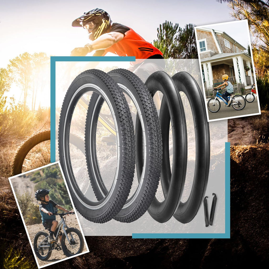 Hycline 2-Pack Mountain Bike Tires Set: 20/24/26/27.5-inch Folding Replacement High-Performance Wear-Resistant Bicycle Tires and Pair Inner Tubes with Tire Levers for MTB Off-Road Bike
