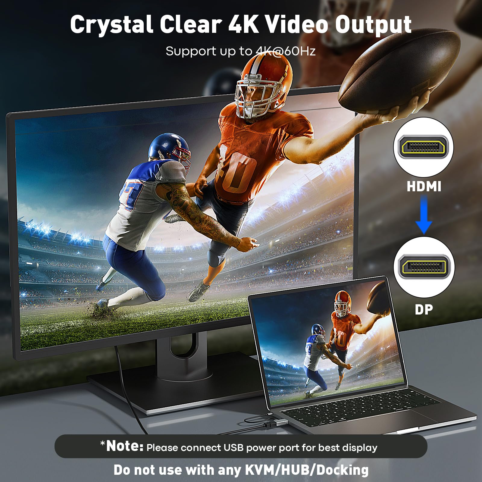 UANTIN HDMI to DisplayPort Adapter (4K 60Hz,1080p 120Hz) Uni-Directional Only, HDMI (Source) to DP (Display) Converter Male to Female for Laptop,AMD,NVIDIA,PS5,Xbox and More - 1 Pack