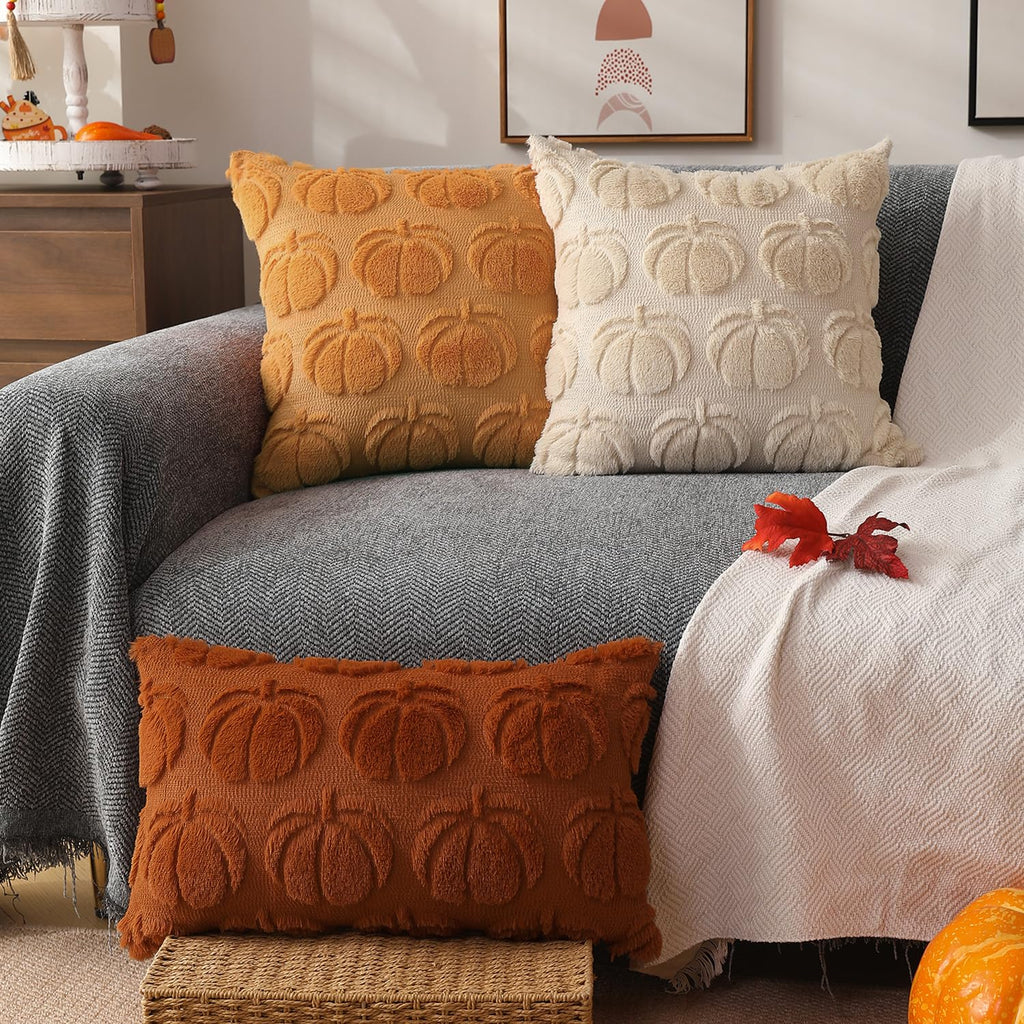 DFXSZ Fall Pillow Covers 16x16 Set of 2 Fall Decorations Autumn Beige Pumpkin Throw Pillow Cases Soft Plush Faux Fur Wool Couch Cushion Case for Chair Sofa Bedroom Living Room Home Decor PTK02B16