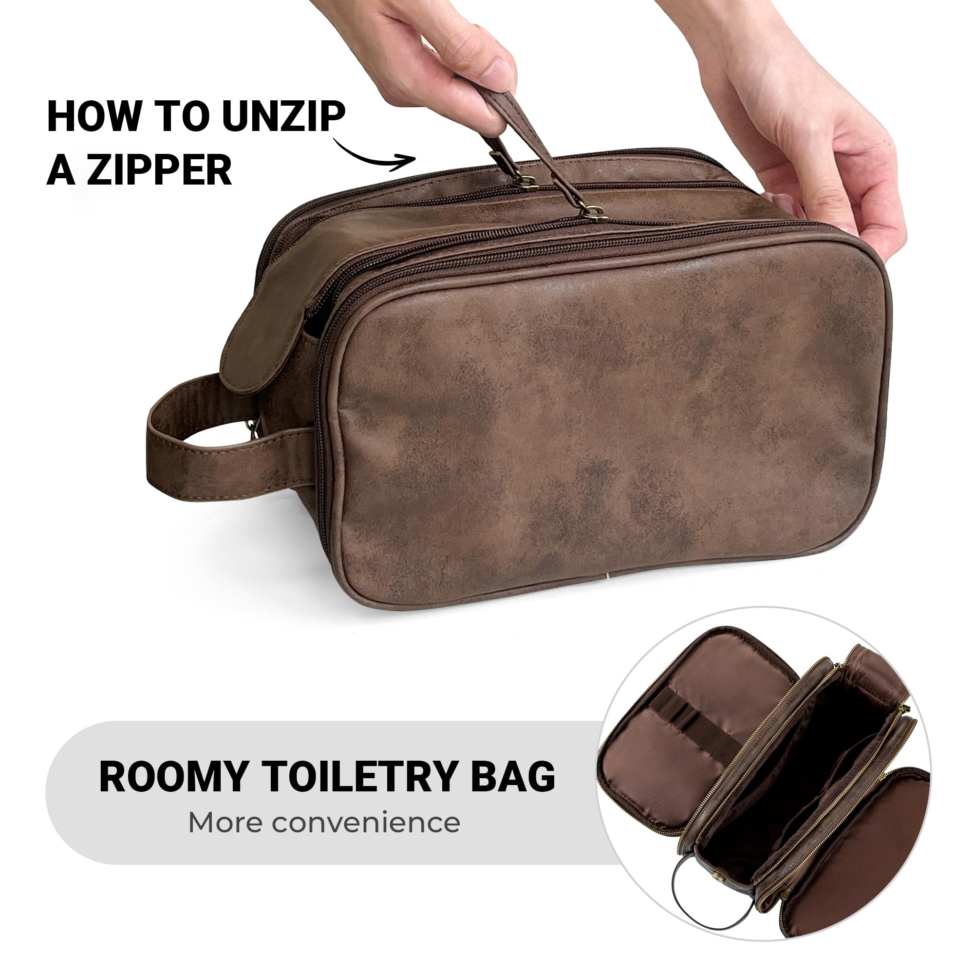 Elviros Travel Toiletry Bag for Men, Shaving Dopp Kit Water-resistant Bathroom Small Toiletries Organizer PU Leather Cosmetic Bags