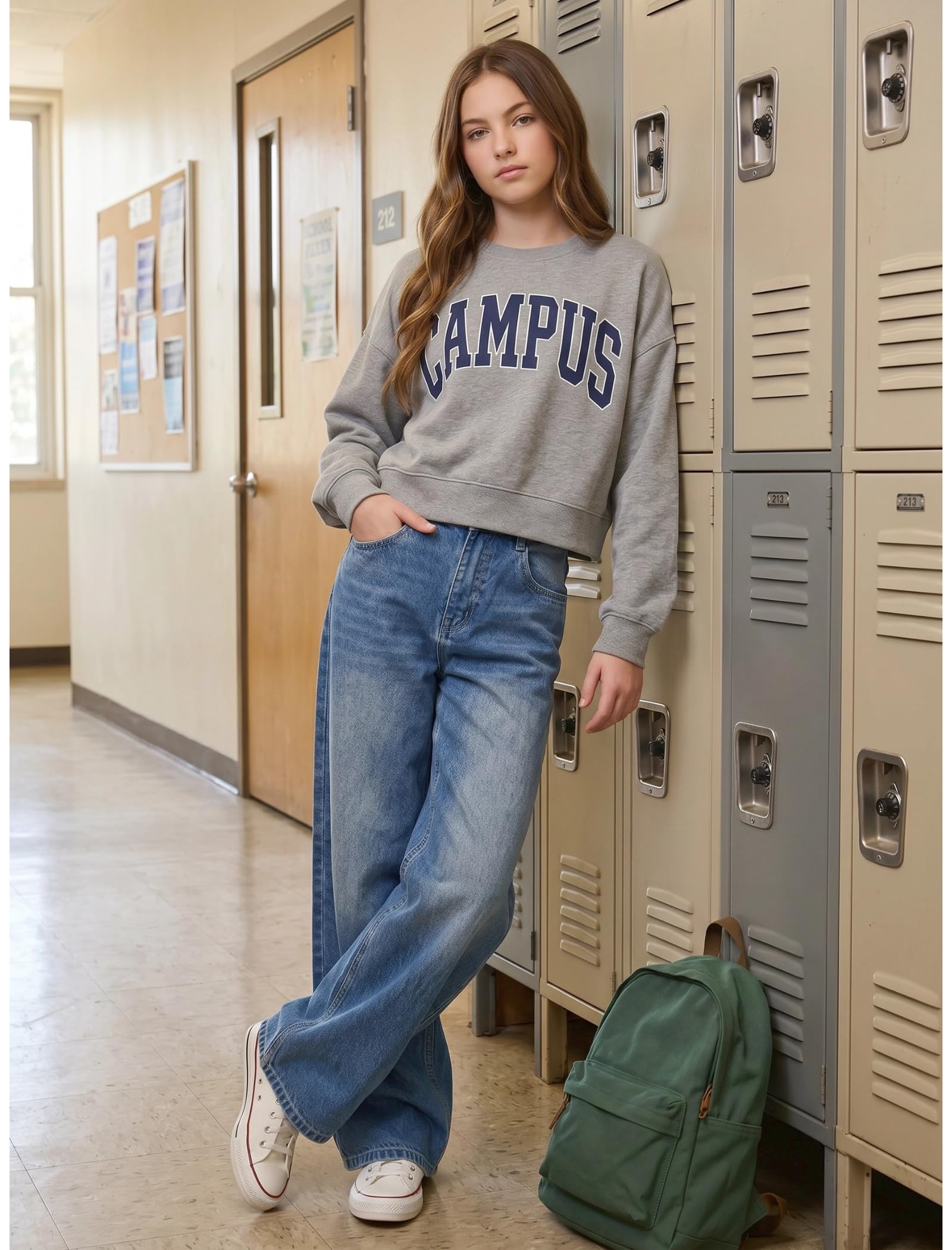EXARUS Girls Jeans Baggy Wide Leg Cute Teen Tween Long Denim Pants Clothes Tall Junior Elastic Band Pockets