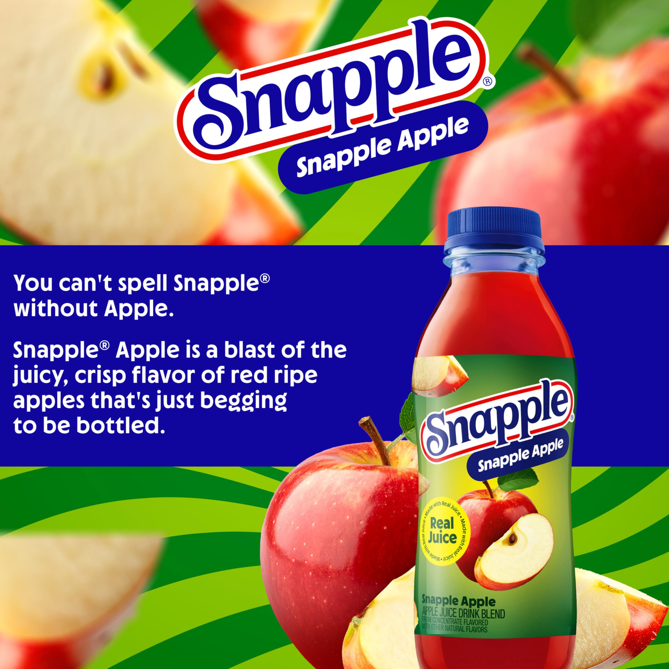 Snapple Apple Juice Drink, 16 fl oz recycled plastic bottle, 6 pack