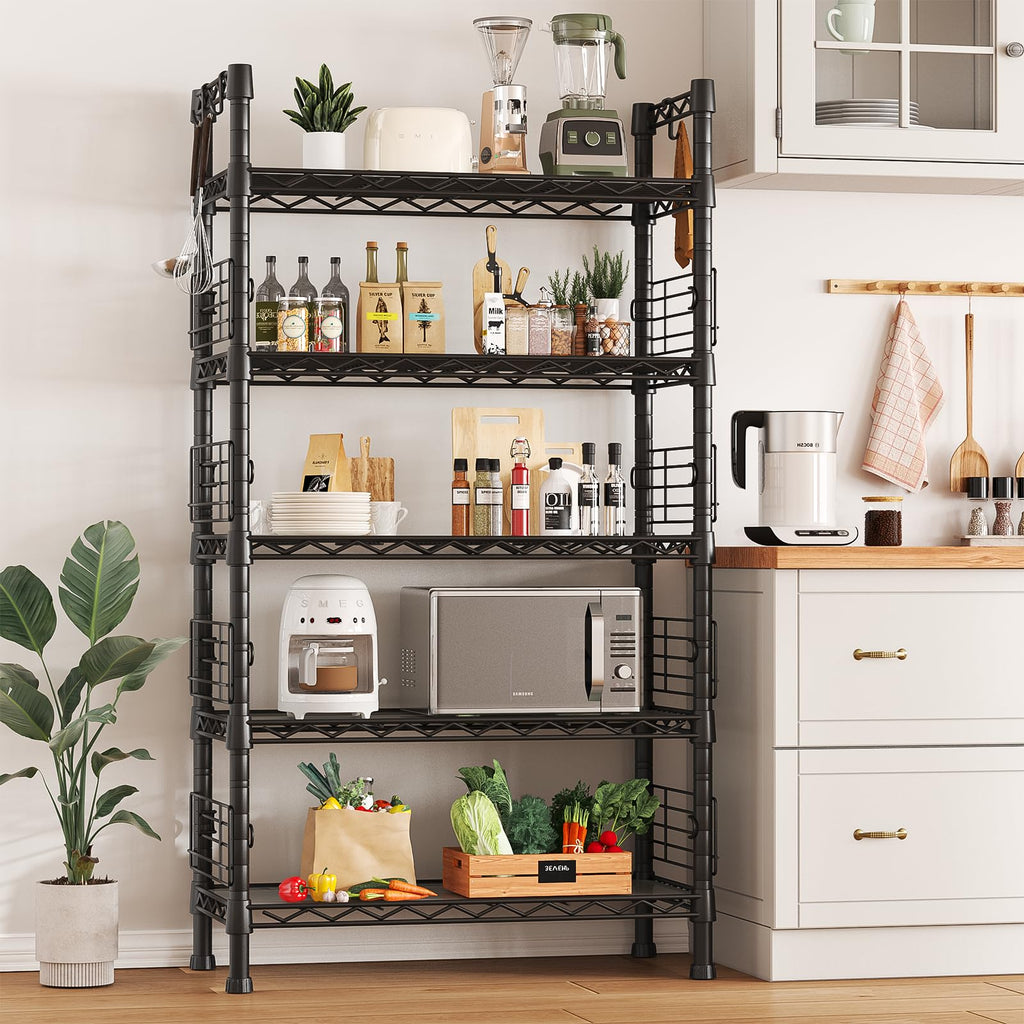 FUTASSI Metal Storage Rack, Storage Organizer Shelves for Kitchen, Bathroom, Living Room, Balcony and Garage, 5 Tiers Narrow Bookshelf, 21.2" W x 9.4" D x 59.2" H, Load 400lbs, Black