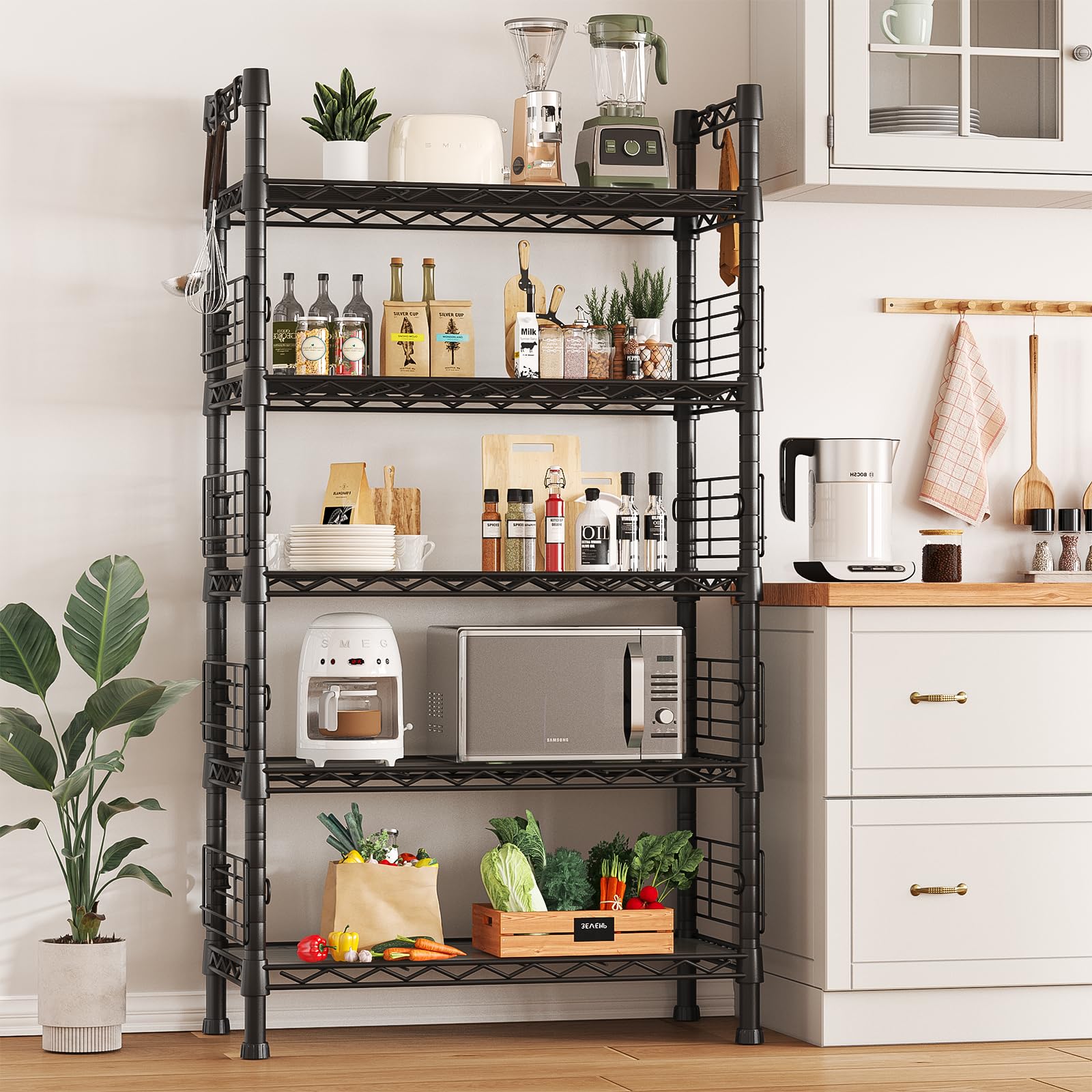 FUTASSI Metal Storage Rack, Storage Organizer Shelves for Kitchen, Bathroom, Living Room, Balcony and Garage, 5 Tiers Narrow Bookshelf, 21.2" W x 9.4" D x 59.2" H, Load 400lbs, Black