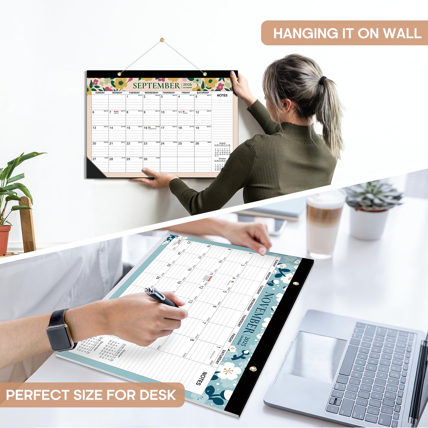 Desk Calendar 2026-2027, 21-Month Calendar Runs Until June 2027, Large 17" x 12" Monthly Desktop & Wall Calendar for Home & Office - Floral