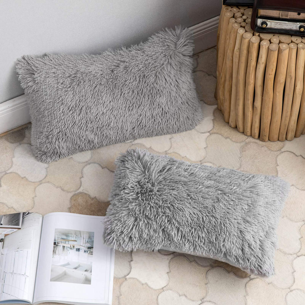 ANRODUO Pack of 2 Baby Pink Throw Pillow Covers Luxury Fluffy Pillows Faux Fur Decorative Pillows Plush Cushion Case Fuzzy Mongolian Merin Style for Bed Couch Sofa Living Room Summer Decor 16x16 Inch