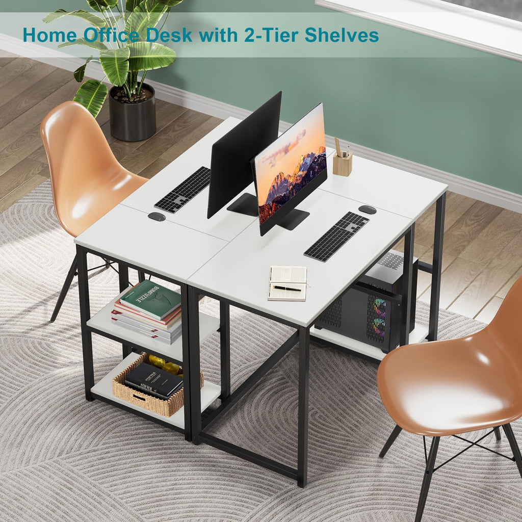SINPAID 40 Inch Small Gaming Desk with Shelves for Small Spaces, Easy Assembly Study Desk, Sturdy Writing Desk for Bedroom & Home Office, Black