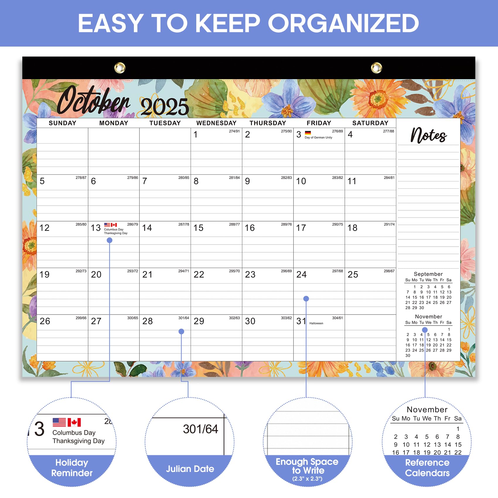 Desk Calendar 2026-2027, 21-Month Calendar Runs Until June 2027, Large 17" x 12" Monthly Desktop & Wall Calendar for Home & Office - Floral