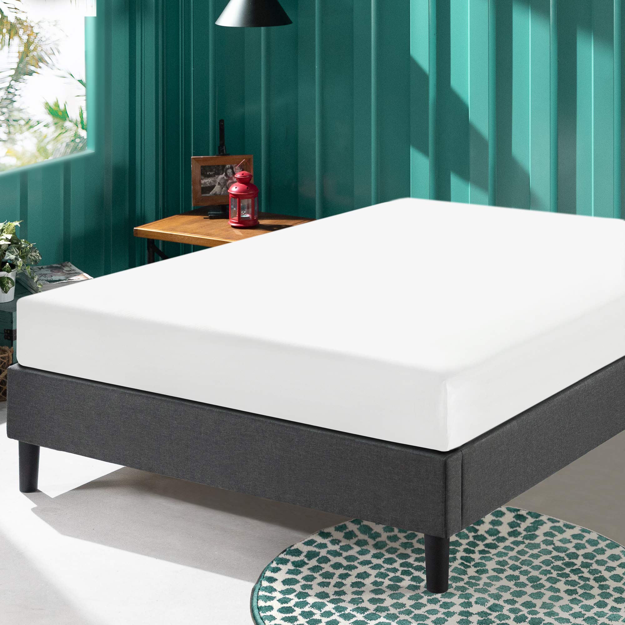 Zinus Curtis Upholstered Platform Bed Frame, Mattress Foundation, Wood Slat Support, No Box Spring Needed, Eco Friendly WonderBox (TM) Packaging, Dark Grey, Full