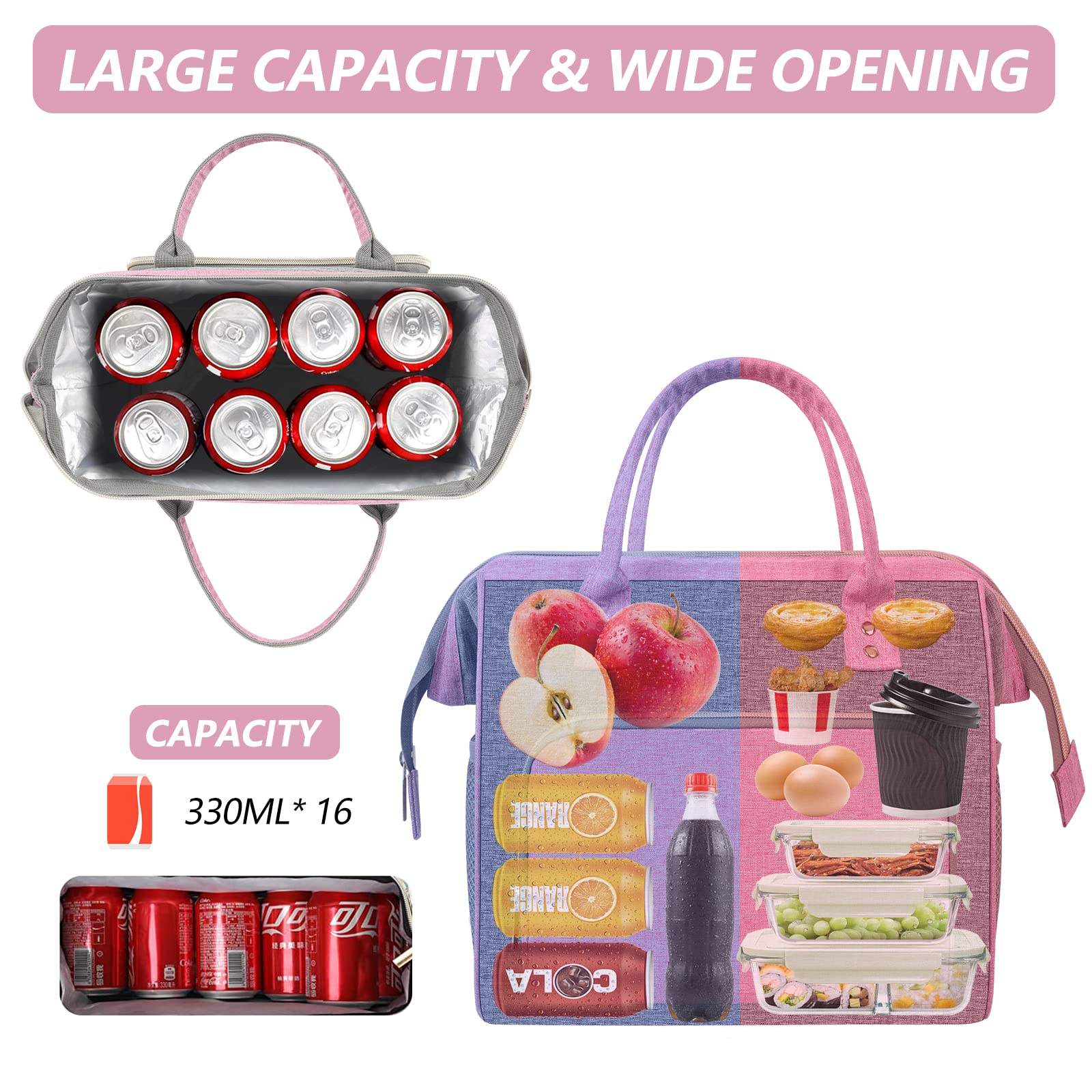 IDEATECH Insulated Lunch Box for Women & Men, Stylish Ladies Lunch Bag for Work, Leak Proof Portable Cooler Bag for Picnic, Black Lunch Tote Bags with Adjustable Shoulder Strap, Gifts for Mom (Black)