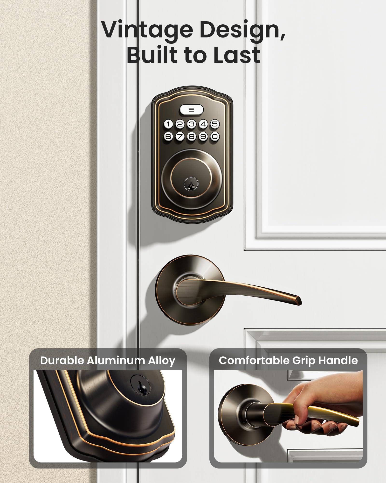 Veise Keyless Entry Door Lock with 2 Lever Handles - Electronic Keypad Deadbolt, Easy Installation Digital Smart Front Door Lock Set, Matte Black