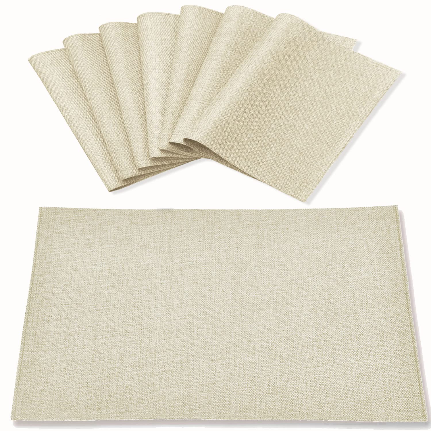 Cloth Placemats Set of 8, Linen Type Fabric Placemats Machine Washable Heat Resistant Placemats Wrinkle Free Thick Polyester Kitchen Place Mats for Dining Table (Beige)