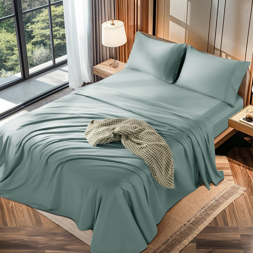 LBRO2M 100% Cotton 1200 Thread Count Full Size Sheets Set,16 inches Deep Pocket,Bed Sheet 4 Piece Sets (Black, Full)