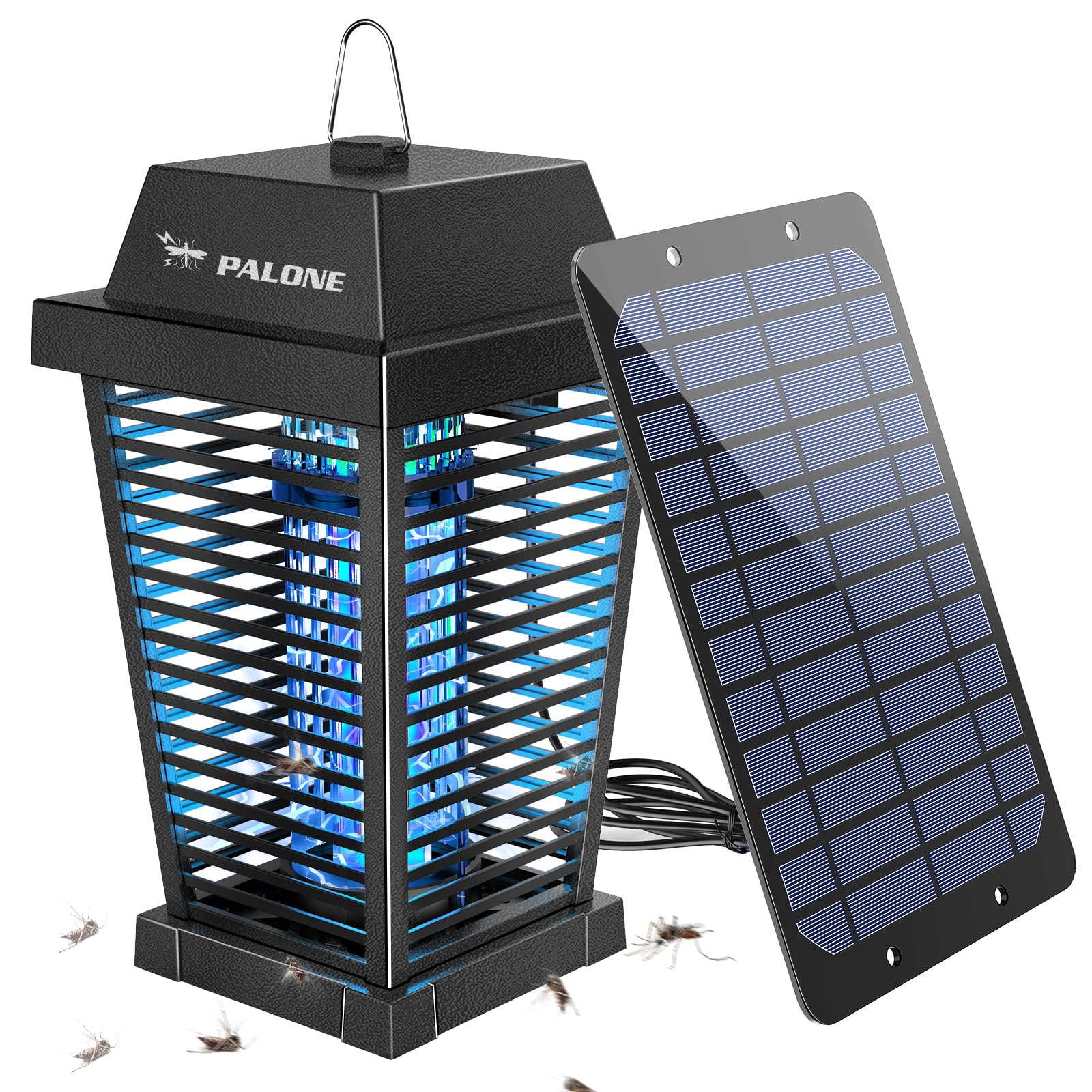 PALONE Bug Zapper with 4500V, USB-C and Solar Panel Dual Charging, Waterproof Bug Zapper with 7.5W Solar Charging Panel, Suitable for Camping Outdoor