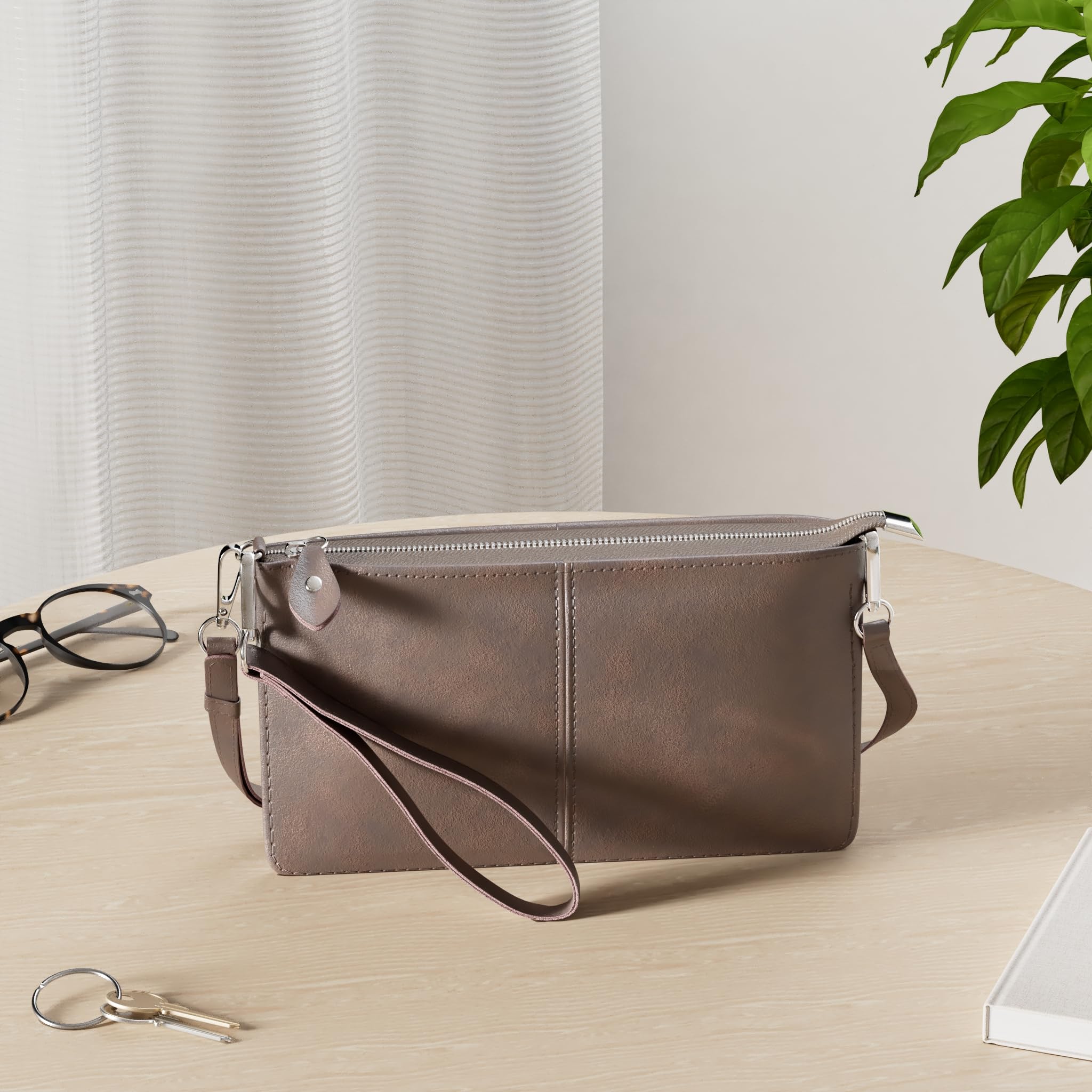 befen Genuine Leather Wristlet Clutch Wallet Purses Small Crossbody Bags for Women with RFID Blocking Card Slots