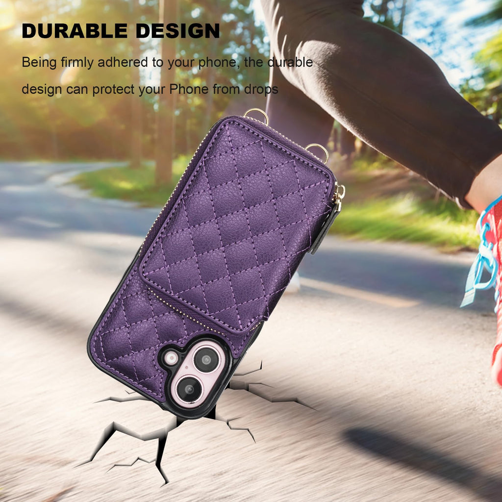 Bocasal Crossbody Wallet Case for iPhone 16, RFID Blocking PU Leather Zipper Handbag Purse Flip Cover, Kickstand Folio Case with Card Slots Holder Wrist Strap Lanyard 5G 6.1 Inch (Black)