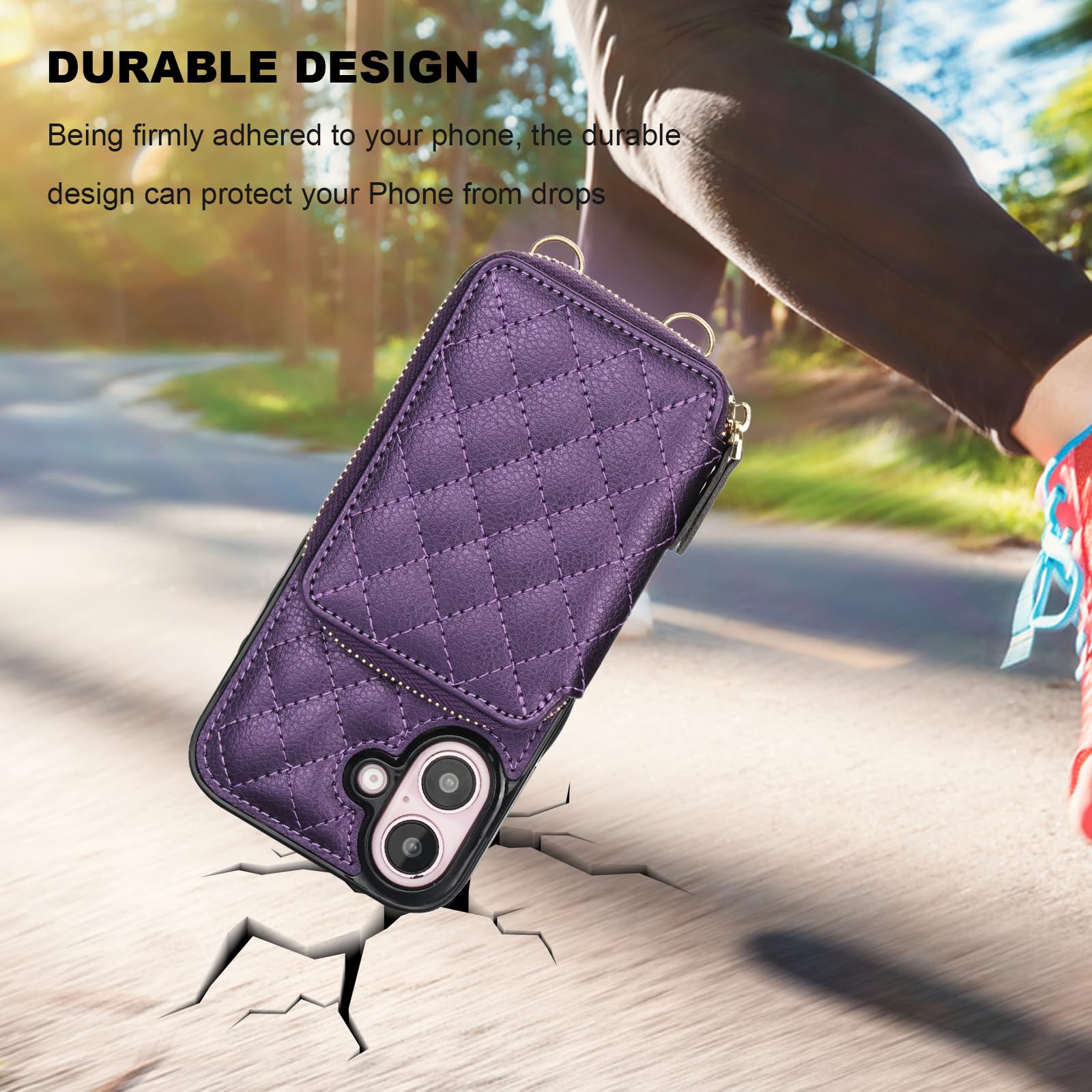 Bocasal Crossbody Wallet Case for iPhone 16, RFID Blocking PU Leather Zipper Handbag Purse Flip Cover, Kickstand Folio Case with Card Slots Holder Wrist Strap Lanyard 5G 6.1 Inch (Black)