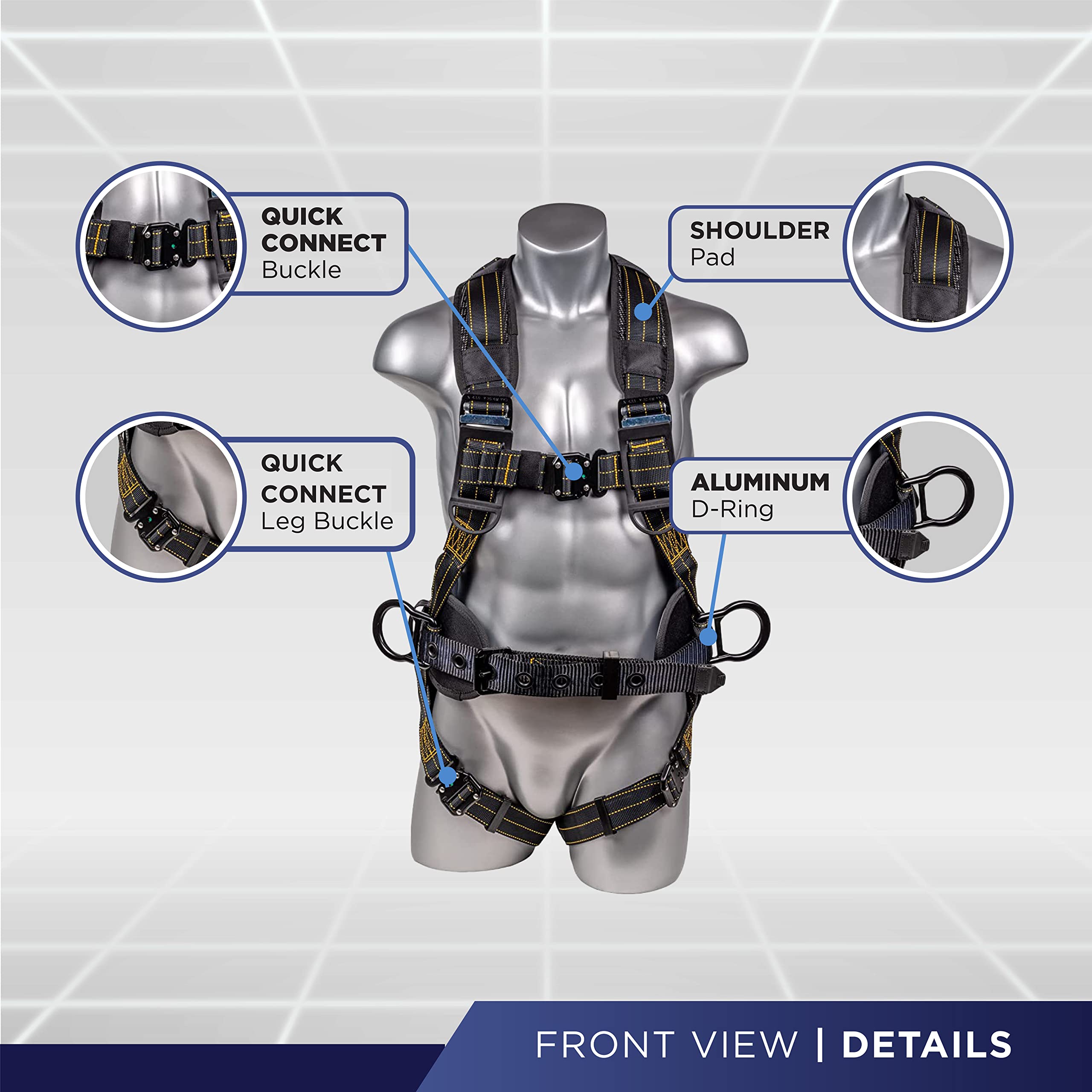 Palmer Safety Hammerhead 5pt Safety Harness Back Padded, QCB Chest, Tongue Buckel Legs Straps, Back & Side D-Rings