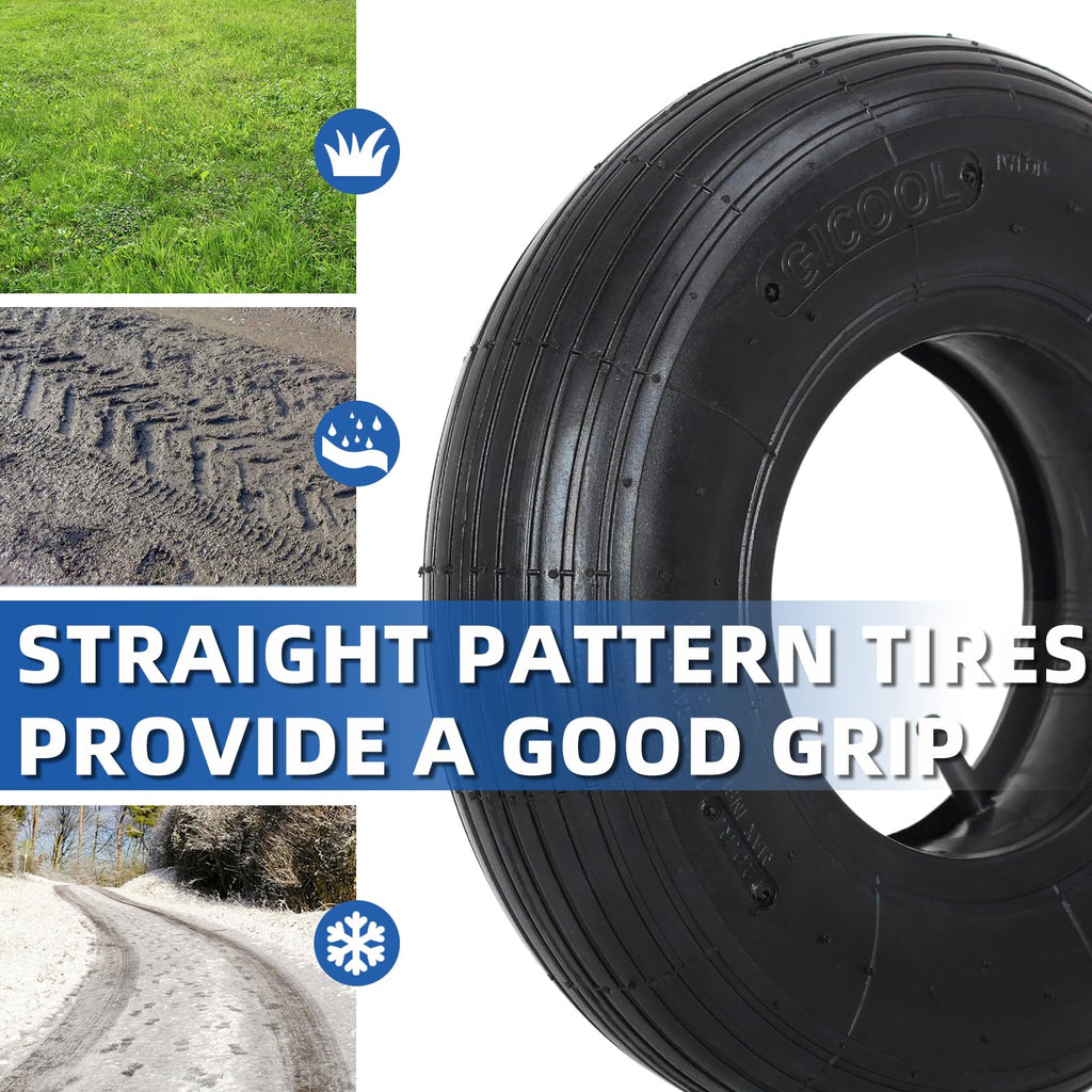 GICOOL 4.00-6 Replacement Tire and Inner Tube Set, 2 Pack, 13" Heavy Duty Tire and Wheel, TR-13 Straight Valve Stem, for wheelbarrow Trolley Dolly Garden Wagon Wheel Replacement