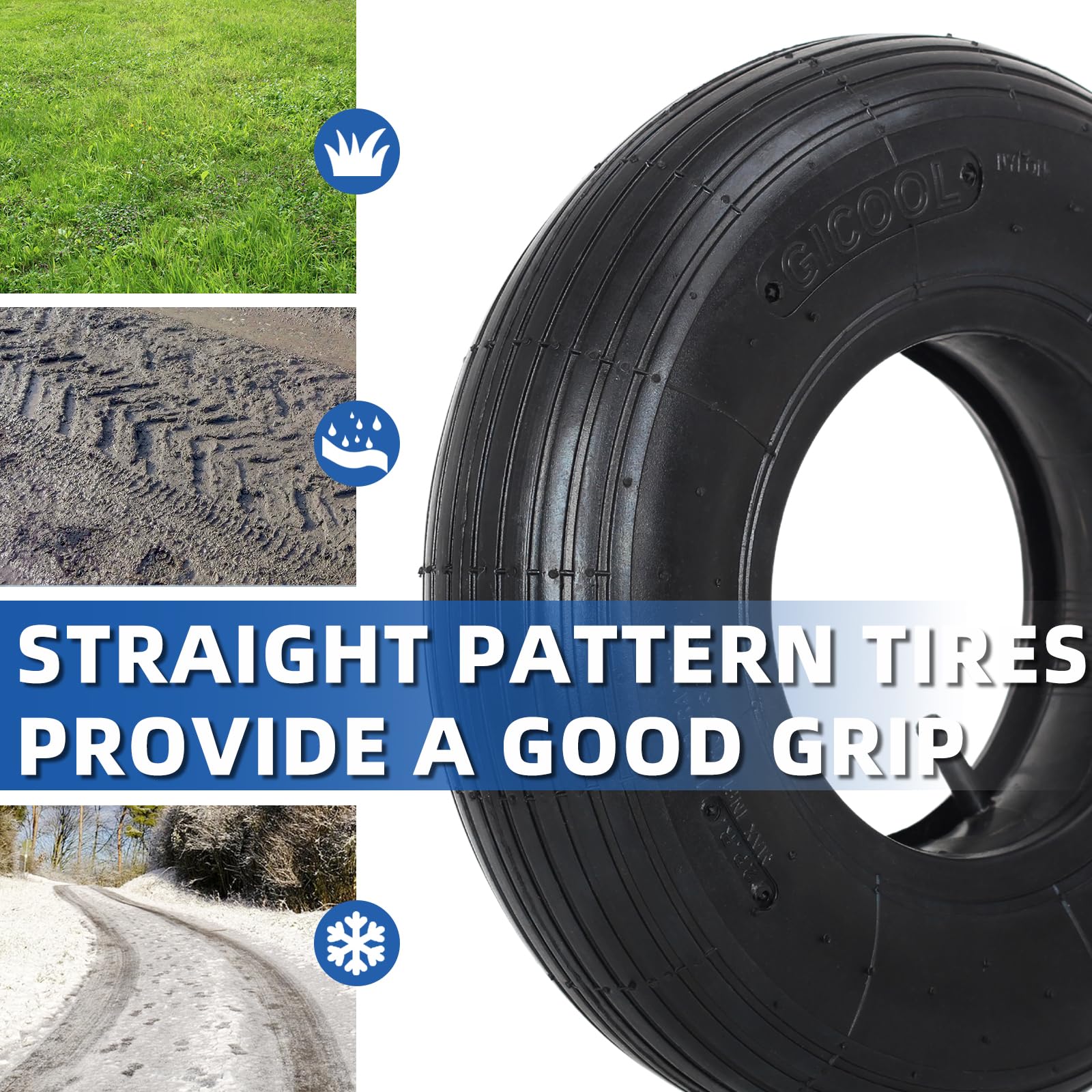 GICOOL 4.00-6 Replacement Tire and Inner Tube Set, 2 Pack, 13" Heavy Duty Tire and Wheel, TR-13 Straight Valve Stem, for wheelbarrow Trolley Dolly Garden Wagon Wheel Replacement