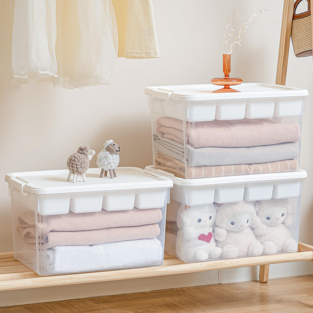 Citylife 17 QT Plastic Storage Box with Building Baseplate Lid and Removable Tray Craft Organizers and Storage Clear Storage Container for Organizing Bead, Tool, Sewing