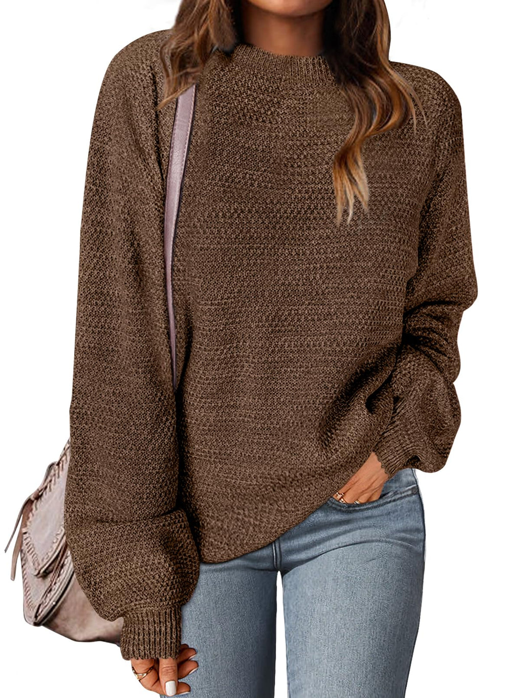 MEROKEETY Sweaters for Women Fall Winter 2026 Oversized Pullover Spring Crew Neck Long Sleeve Heathered Knit Tops