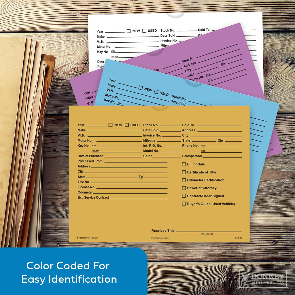 Printed Vehicle Deal Envelopes 9x12 Deal Jackets (100 shrink wrapped) (Blue)