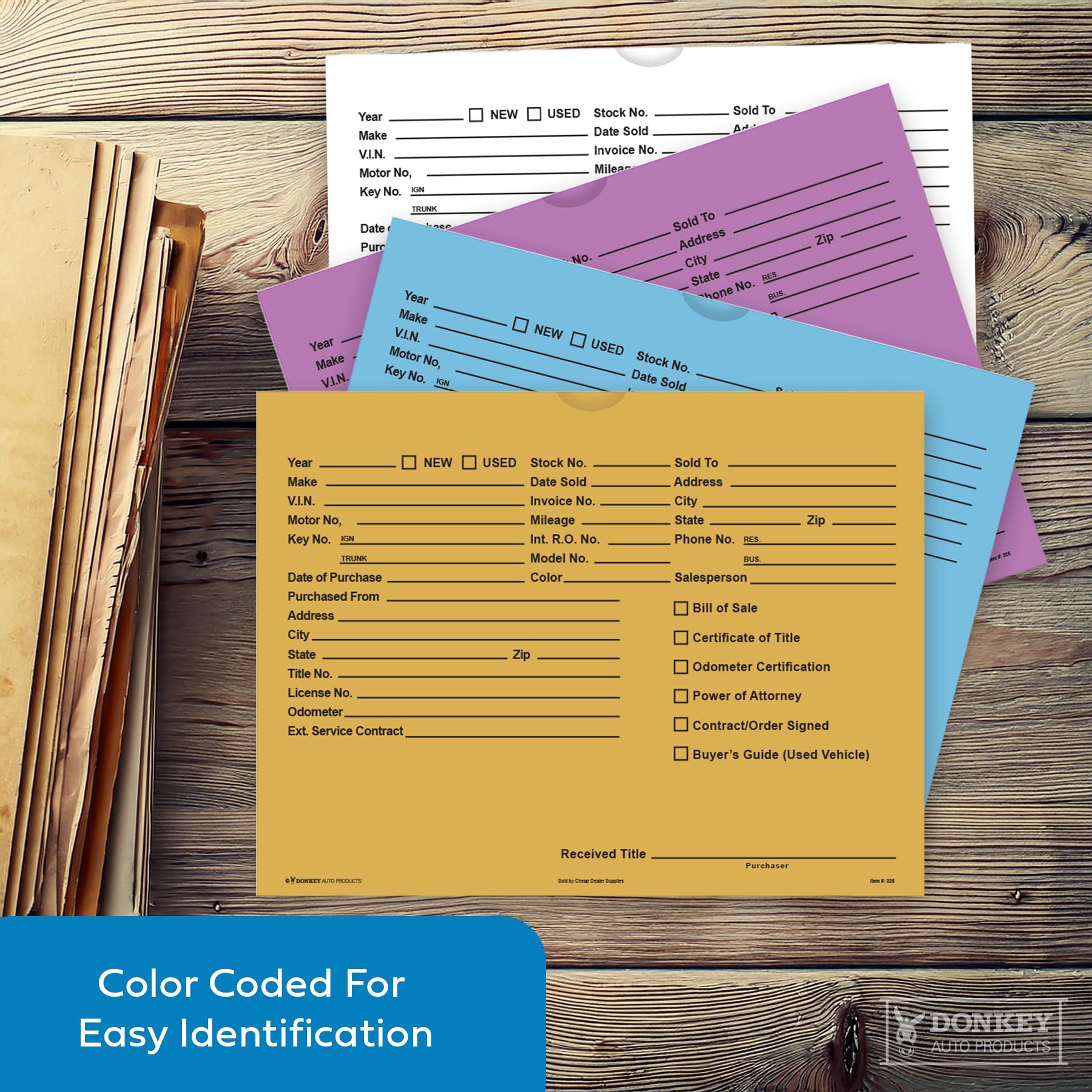 Printed Vehicle Deal Envelopes 9x12 Deal Jackets (100 shrink wrapped) (Blue)