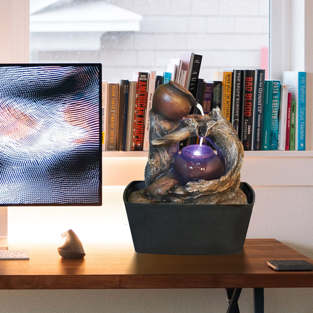 Ferrisland Tabletop Water Fountain, Zen Meditation Indoor Waterfall Fountain, Heart Shape Decoration with LED Light for Home Office Bedroom Relaxation Decor, Gift Ideas