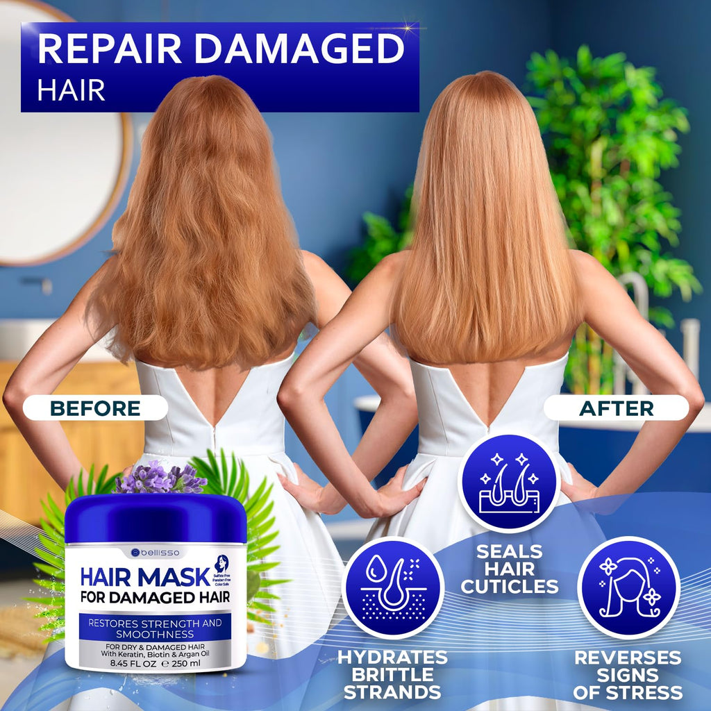 Apple Cider Vinegar Deep Conditioning Mask - Treatment for Dry Damaged Hair and Split End Repair - Sulfate Free Formula with Collagen, Keratin and Argan Oil - For Flaky Scalp and Dandruff Relief