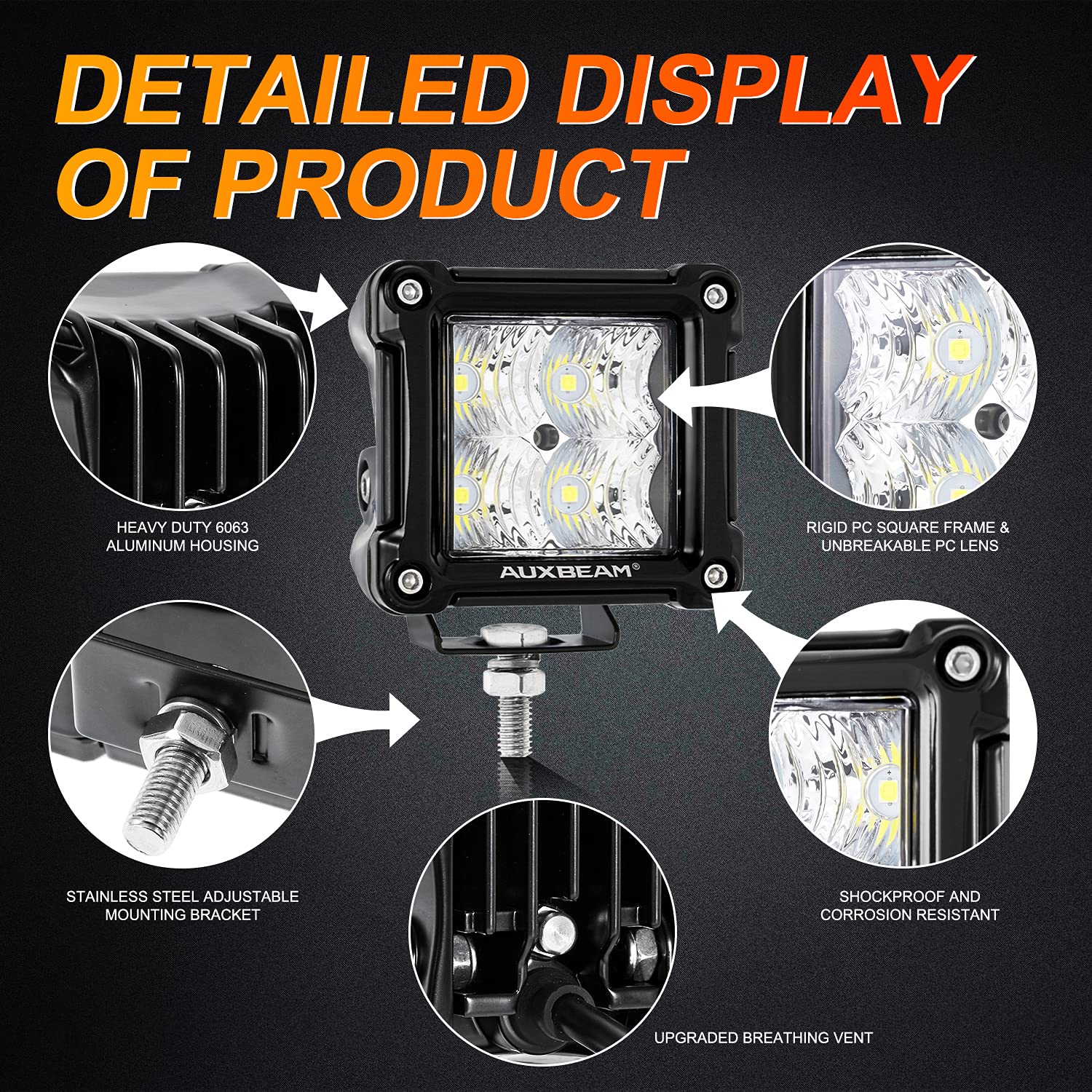 Auxbeam FA Series 3 Inch LED Cubes with DRL 2 Modes Spot Beam Offroad Lights 20W Driving Spotlights A-Pillar Ditch Lights for 4x4 Truck Car ATV Motorcycle, Pair