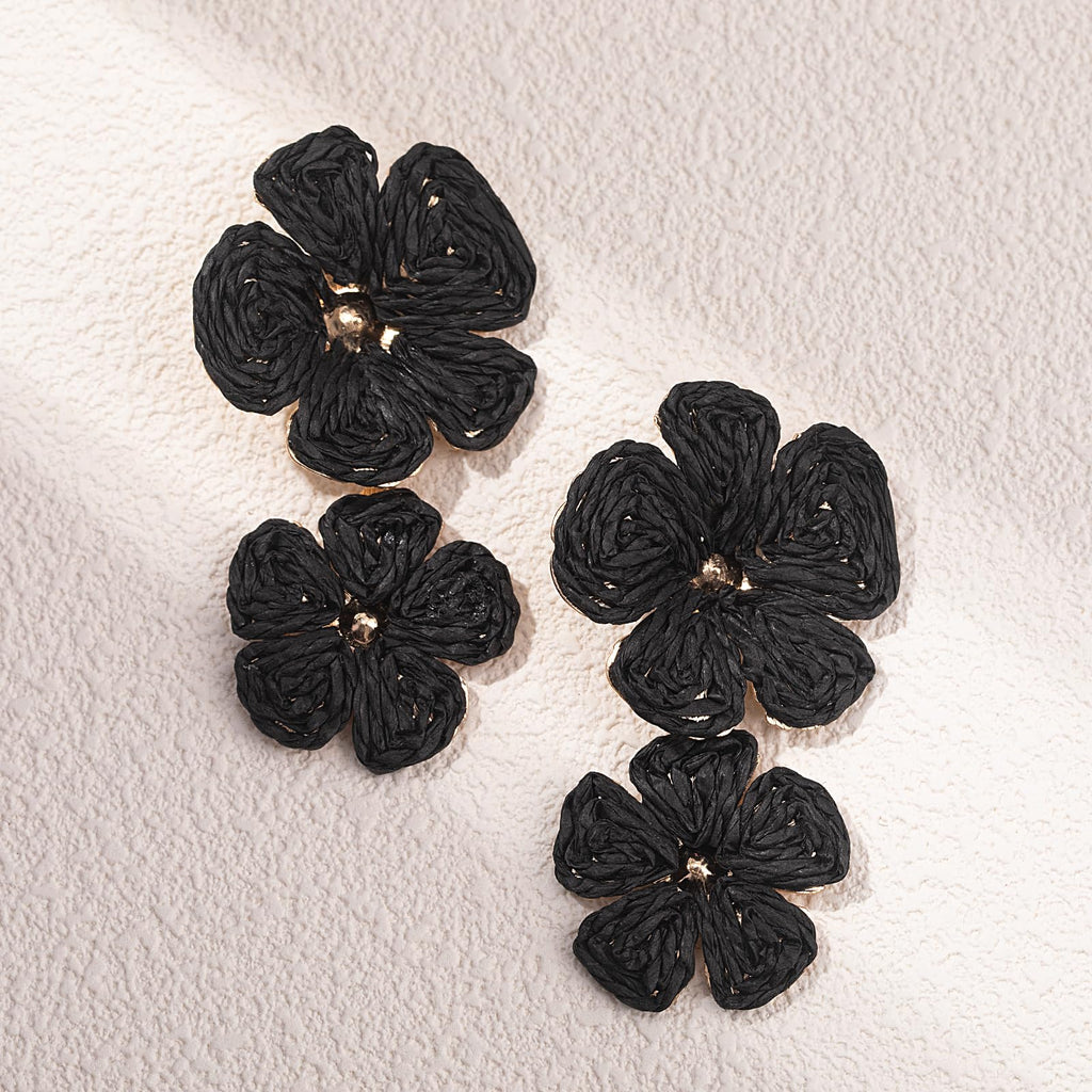 Boho Flower Earrings Statement Raffia Dangle Earrings Cute Floral Jewelry Trendy Summer Beach Vacation Outfits for Women