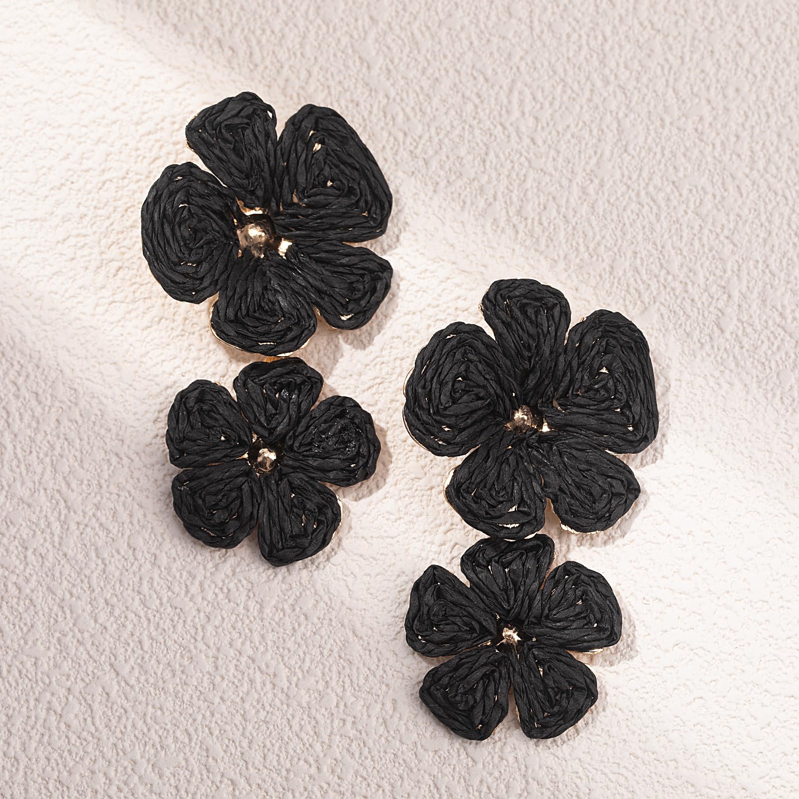 Boho Flower Earrings Statement Raffia Dangle Earrings Cute Floral Jewelry Trendy Summer Beach Vacation Outfits for Women