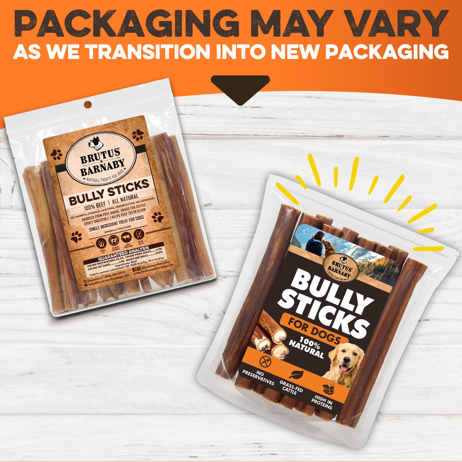 BRUTUS & BARNABY 6 Inch Bully Sticks for Dogs (10 Count) – Natural Grass-Fed Beef Chews, Odor Free, Single Ingredient, Fully Digestible, Rawhide Free for Small, Medium & Large Dogs