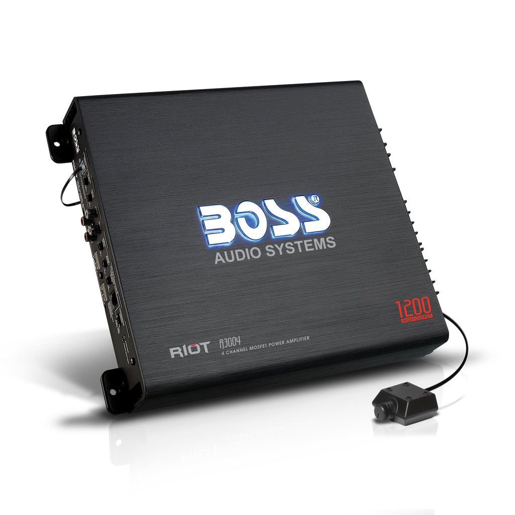 BOSS Audio Systems R1004 Riot Series 4 Channel Class A/B Car Amplifier - 400 High Output, IC (Integrated Circuit), Hook Up to Subwoofer for Bass