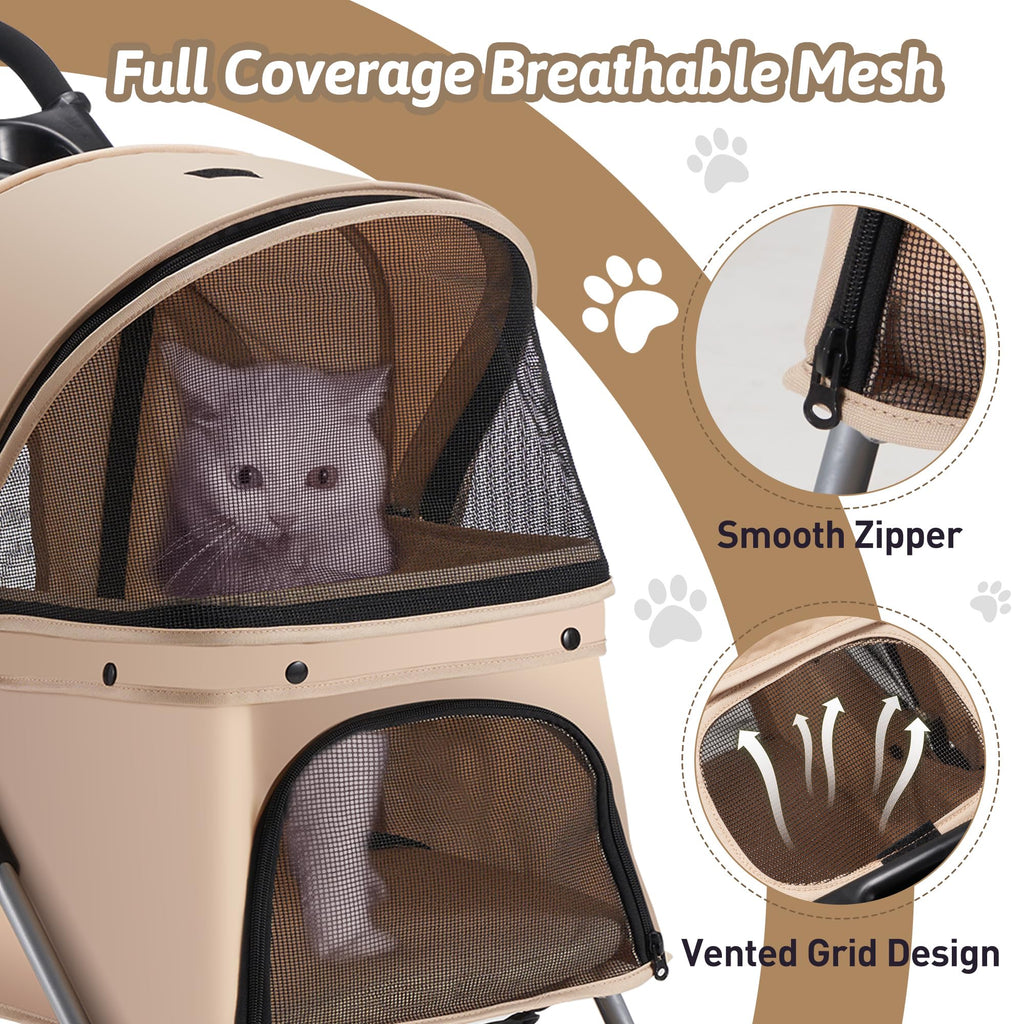 Pet Stroller, 4 Wheels Pet Strolling Cart for Medium/Small Dogs and Cats, Foldable Cat Jogger/Dog Stroller with Cup Holder, Storage Basket, Breathable Mesh, All-Season Pet Carrier, Black